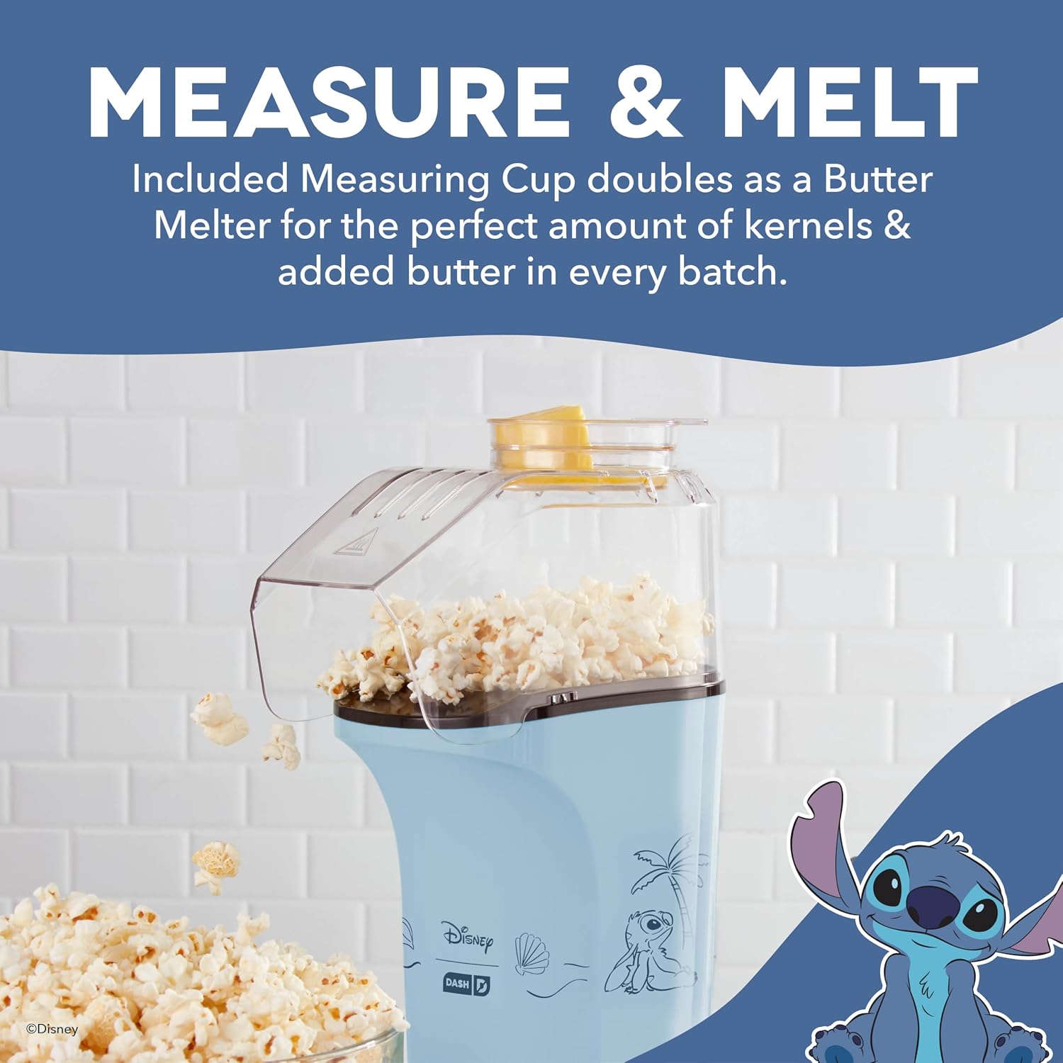 Dash Fresh Pop Popcorn Maker, 16-Cup Hot Air Popper, Aqua | Electric Popcorn Machine, Oil-Free Air Popped Popcorn, Built-In Measuring Cup & Butter Melting Tray, Movie Night Snacks
