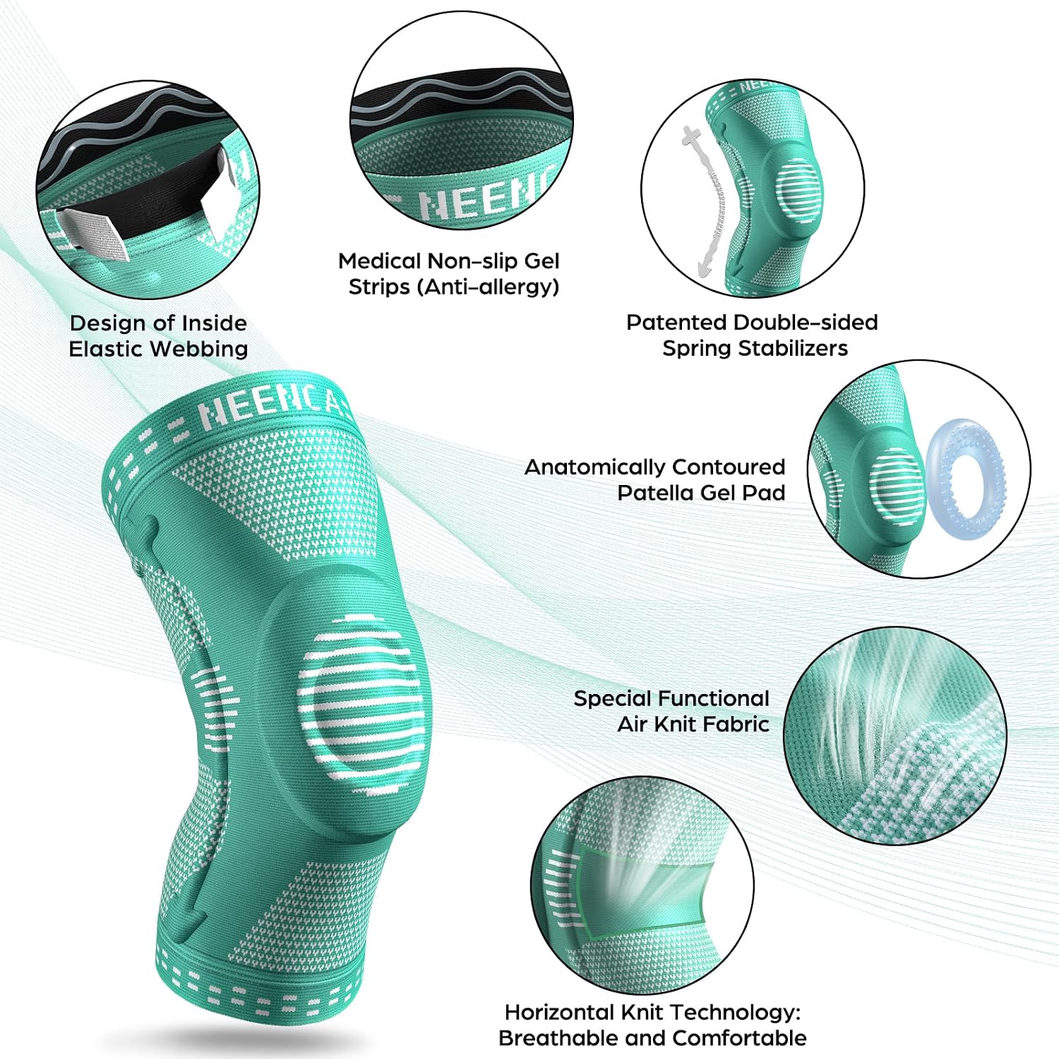 NEENCA Knee Braces for Knee Pain Relief, Compression Knee Sleeves with Patella Gel Pad & Side Stabilizers, Knee Support for Weightlifting, Running