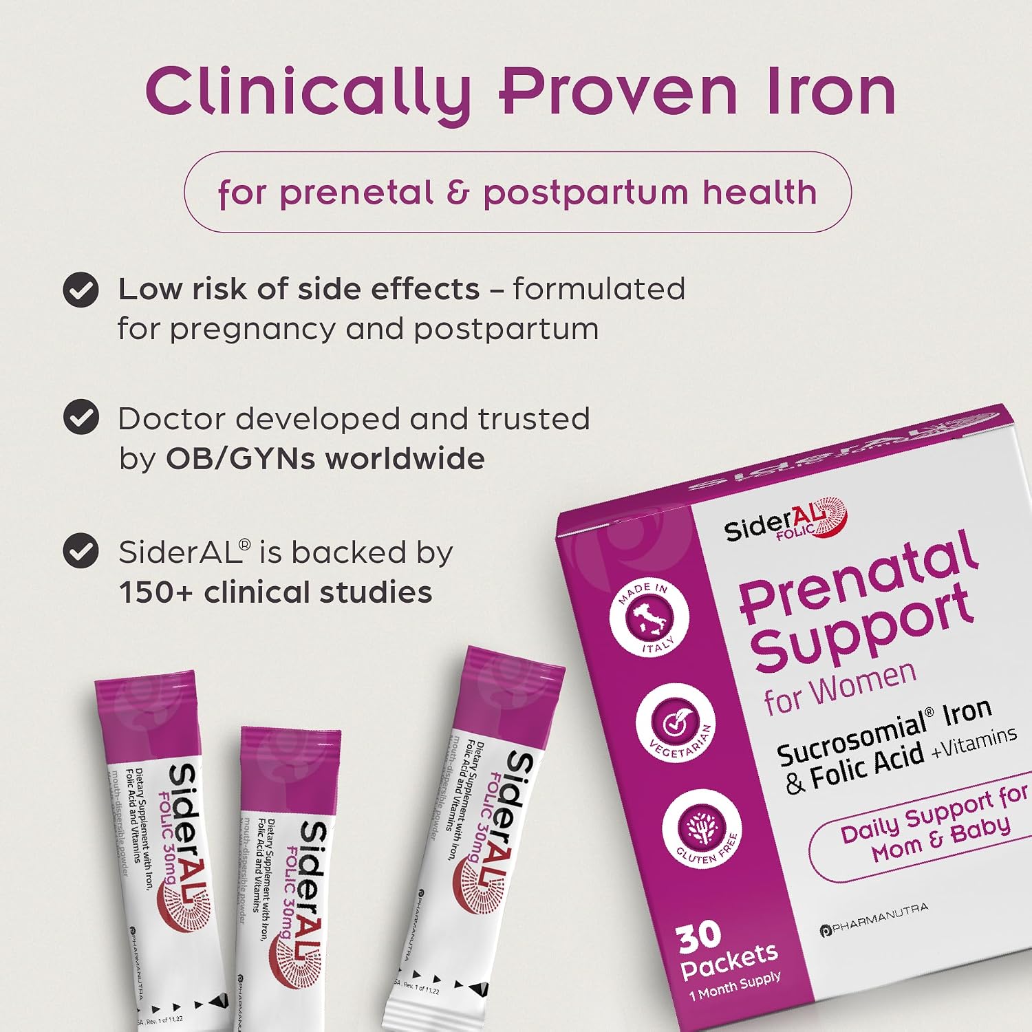 SiderAL Forte Sucrosomial Iron Supplement for Women and Men - Clinically Proven to Increase Levels without Side Effects, Gentle on Stomach