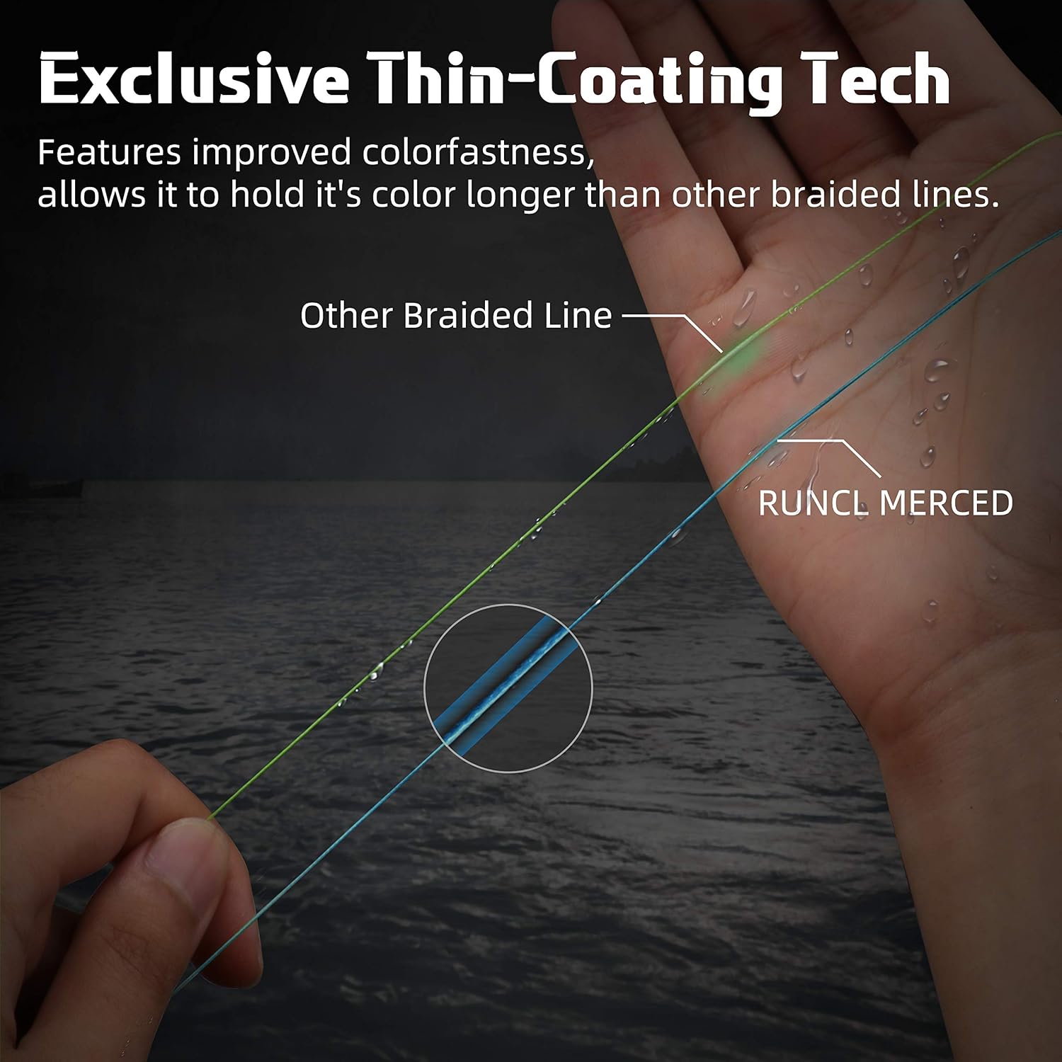 RUNCL Braided Fishing Line Merced, 1000 500 300 Yards Braided Line 4 8 Strands, 6-200LB - Proprietary Weaving Tech, Thin-Coating Tech