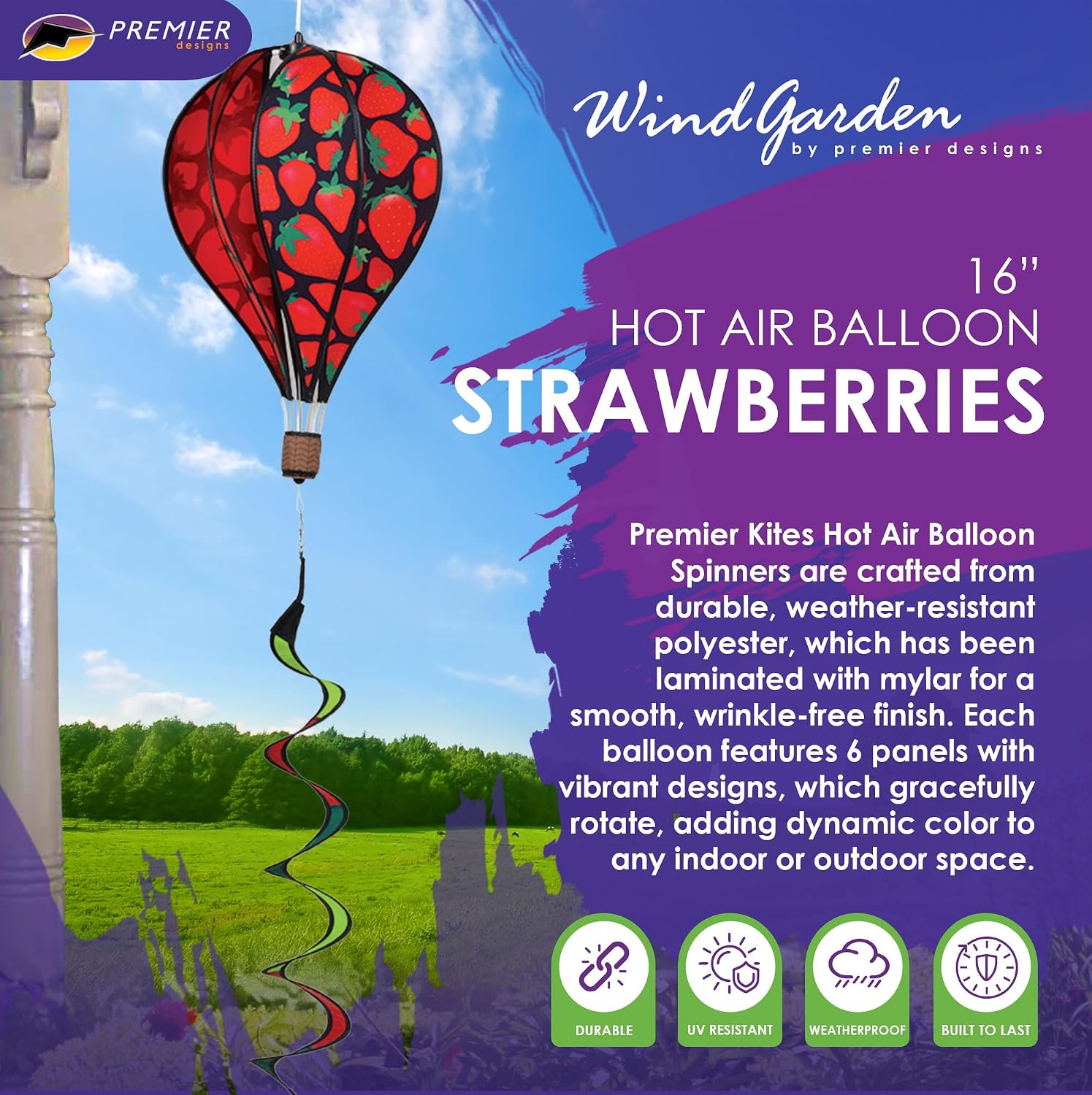Hot Air Balloon Hanging Garden Spinner 16" - Vibrant Patriotic Design, Weather-Resistant Outdoor Decor, Durable & Lightweight for Patios, Yards, and Gardens - Eye-Catching Wind Spinner
