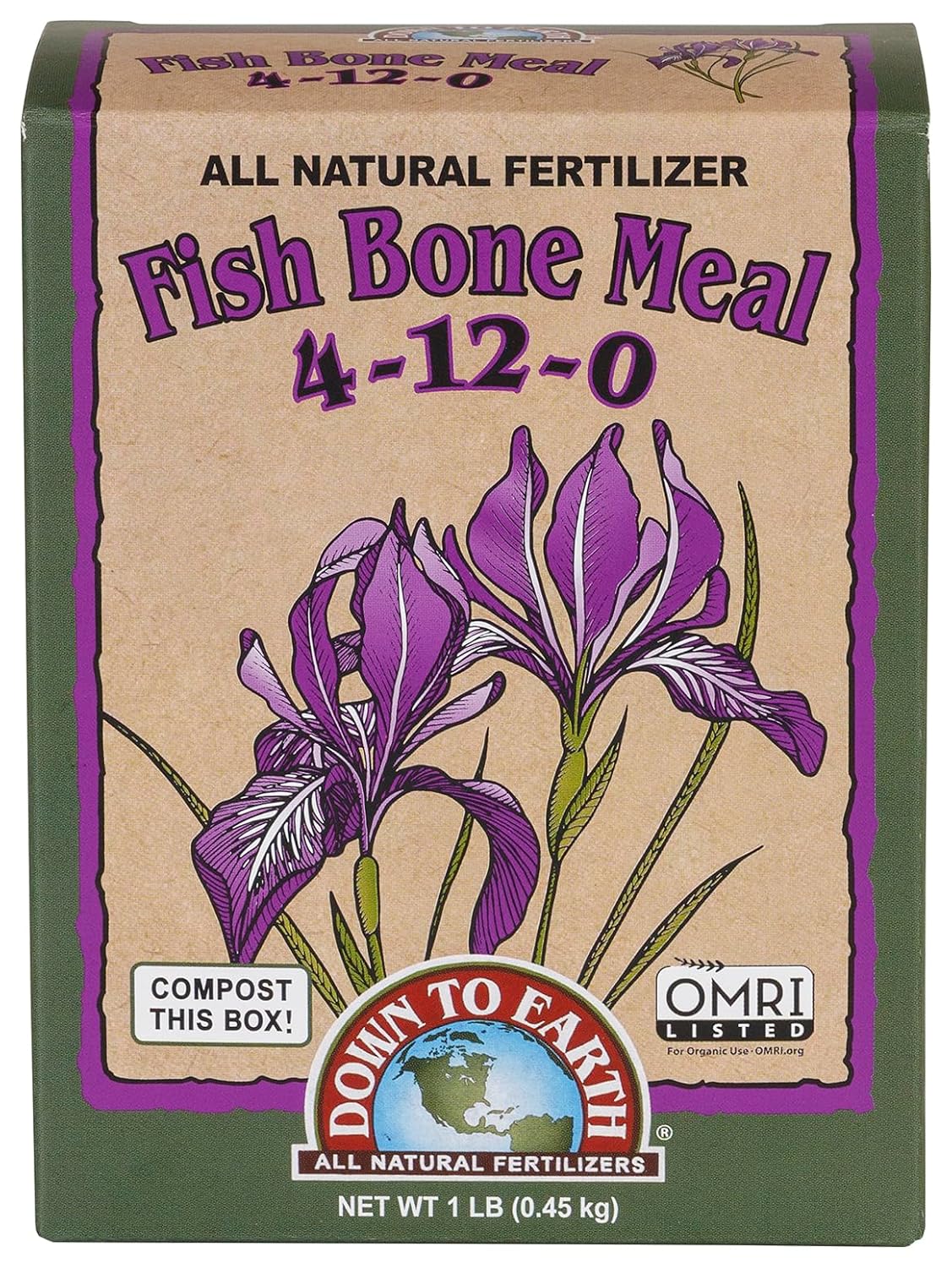 Down To Earth All Natural Fertilizers Organic Fish Bone Meal - 4-12-0, 1 lb | High Phosphorus Plant Food for Buds, Bulbs, Blooms, Flower Beds