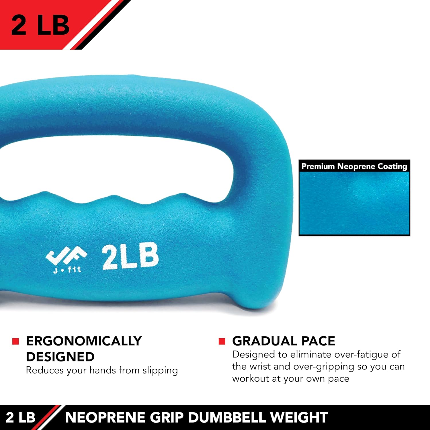 JFIT Neoprene D Grip Dumbbells - Single Weights 1LB-5LB - Premium Non-Slip, Hand Weights, Ergonomic Design