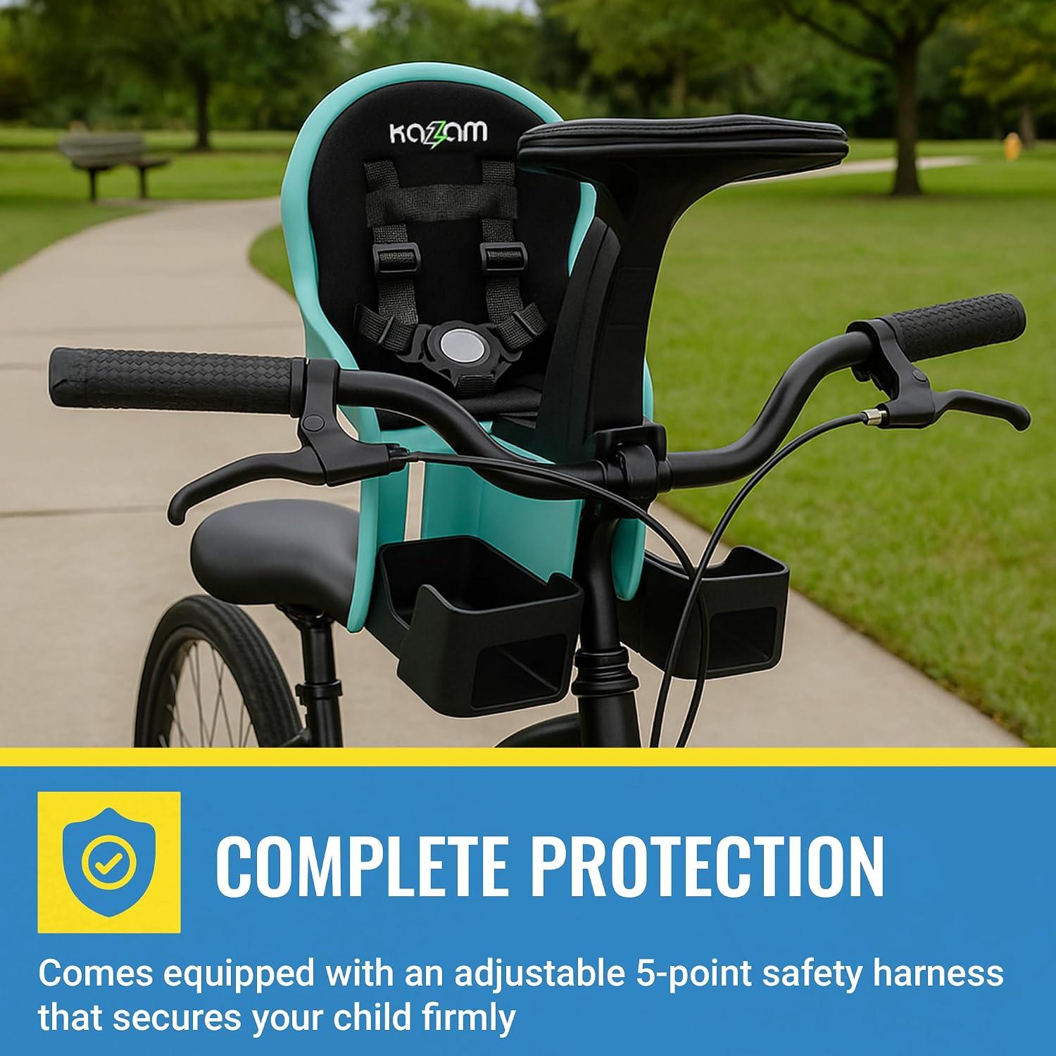 KaZAM Front-Mounted Child Bike Seat – Kangaroo & Wallaby Models with Padded Front Bumper/Dashboard