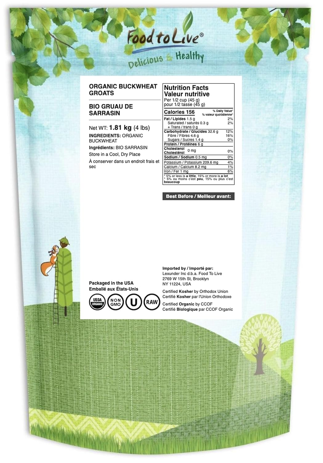 Food to Live Organic Buckwheat Groats, 15 Pounds – Whole Grain Buckwheat Seeds by Food to Live. Hulled, Non-GMO, Kosher, Raw, Vegan, Sirtfood. Bulk Cereal Grain