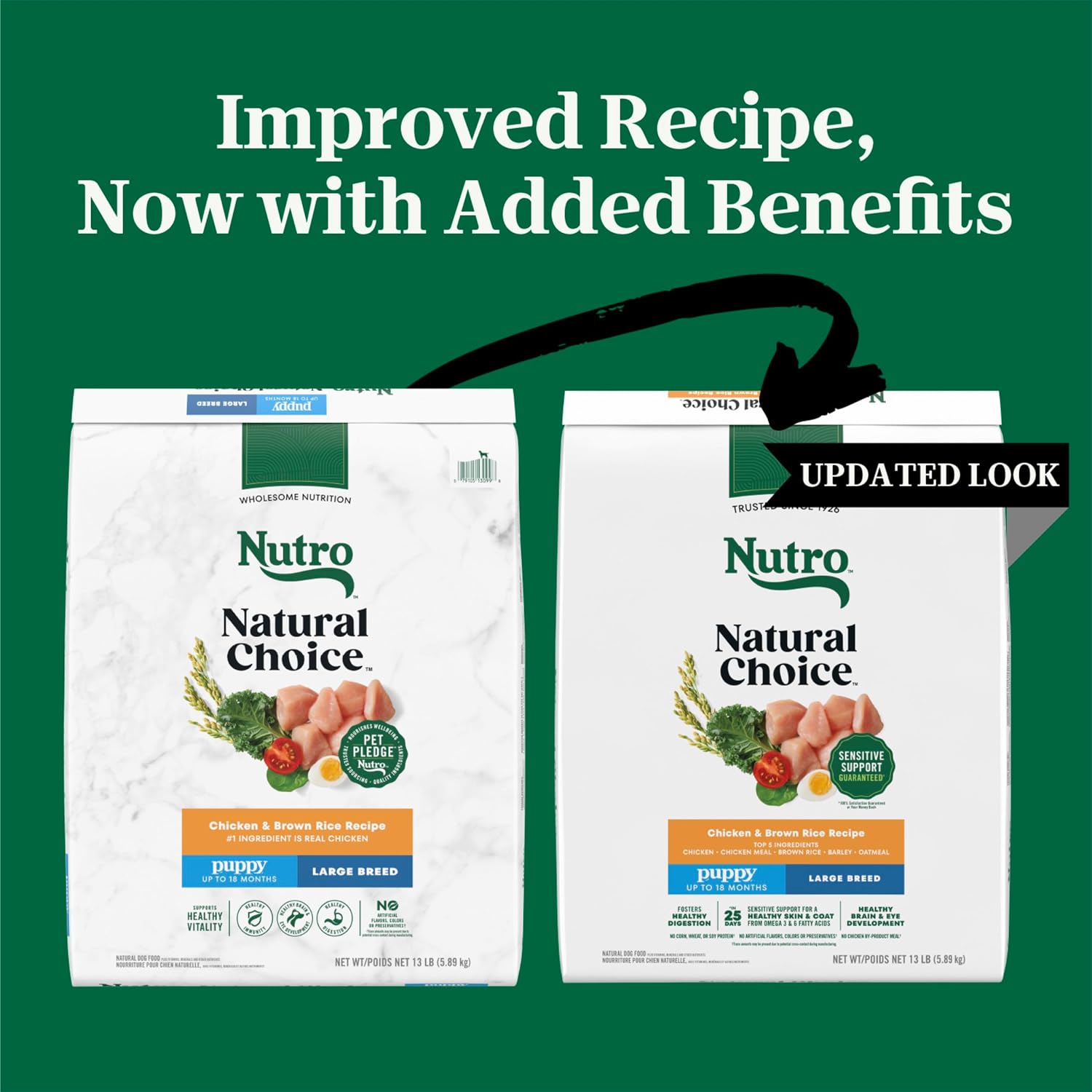 Nutro Natural Choice Large Breed Puppy Dry Dog Food, Chicken, 30 lb | Real chicken #1 ingredient, non-GMO, no corn, wheat, soy, supports brain & eye development, bones, muscles & joints