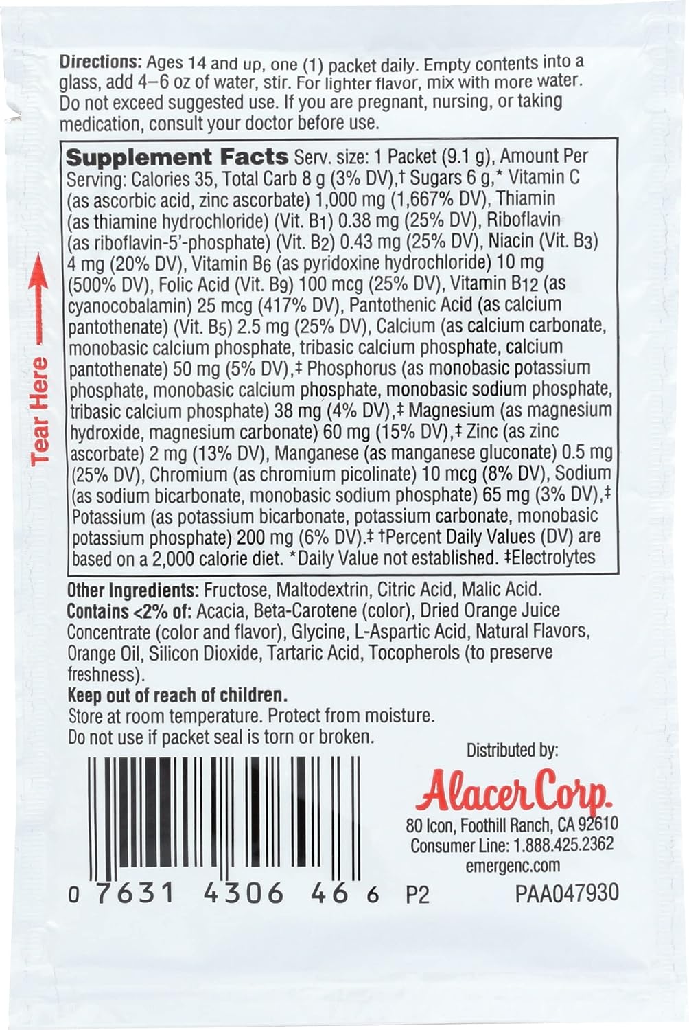 Alacer Super Orange Emergen C Packet, 0.32 OZ