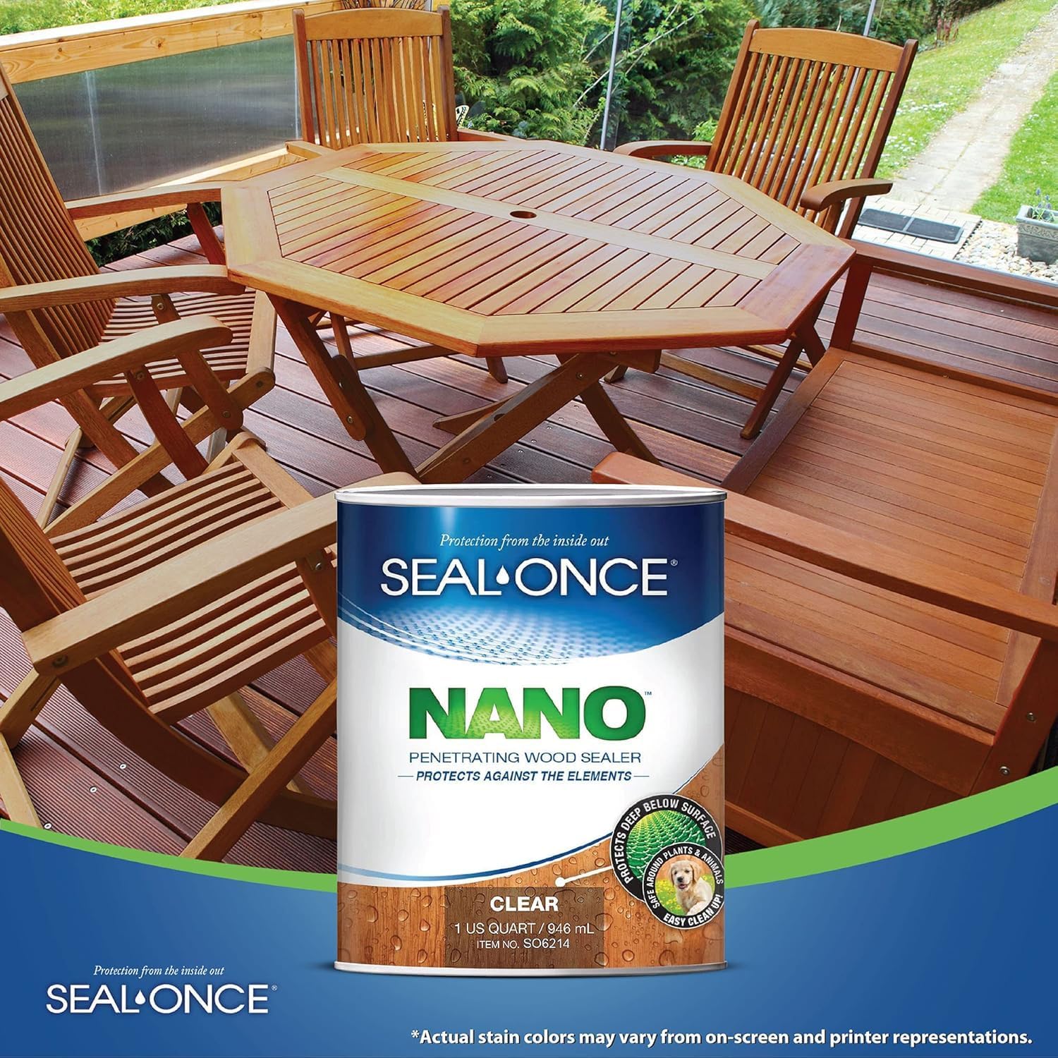 Seal-Once Nano Clear Penetrating Wood Sealer - Premium Waterproof Sealant (Quart)