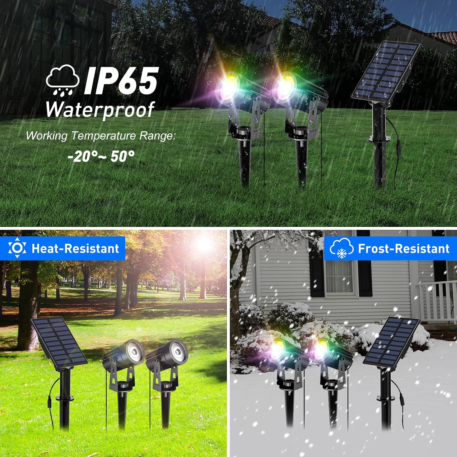T-SUN Solar Spot Lights Outdoor, Dual Head Solar Spotlights, Cool White | IP65 Waterproof, 2 Brightness Modes, Dusk to Dawn Solar Uplights for Garden, Yard, Pathway, Patio, Lawn