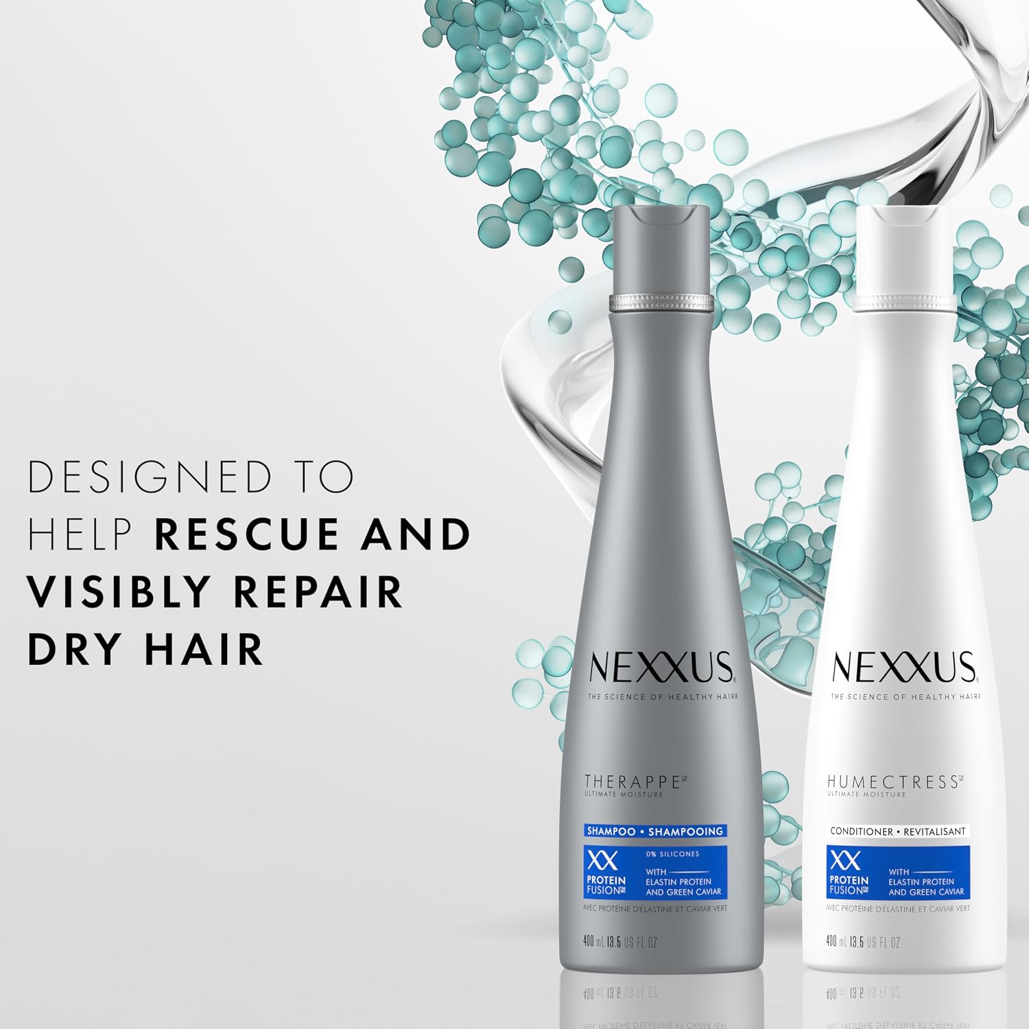 Nexxus Therappe Humectress Shampoo Conditioner 2 Count for Ultimate Moisture for Dry Hair Powered by Polysoft Hydrator Technology with Tri-lipids 33.8 fl oz