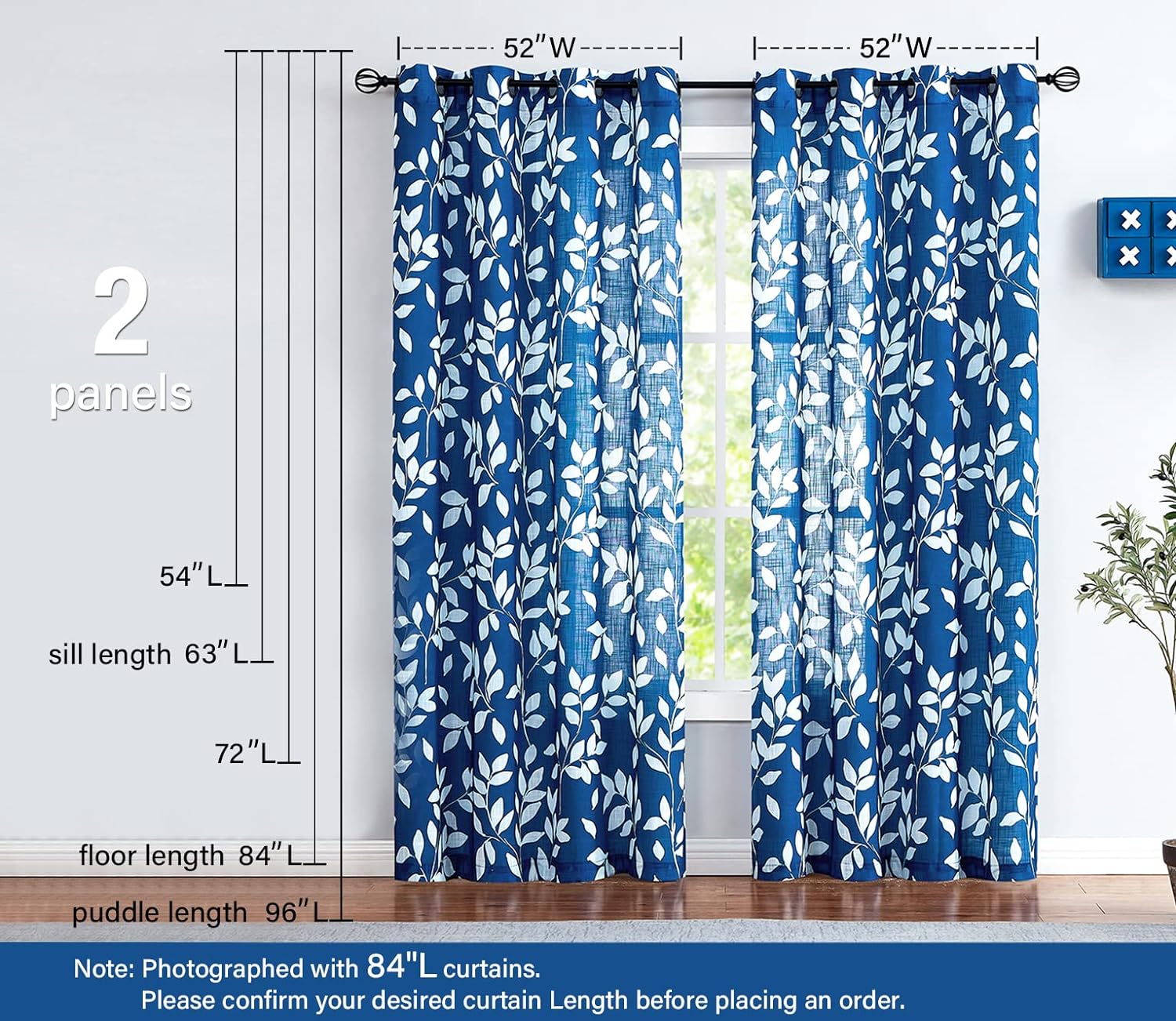 Leaf Semi Sheer Curtains for Bedroom Living Room 52x72" Taupe White Print 2