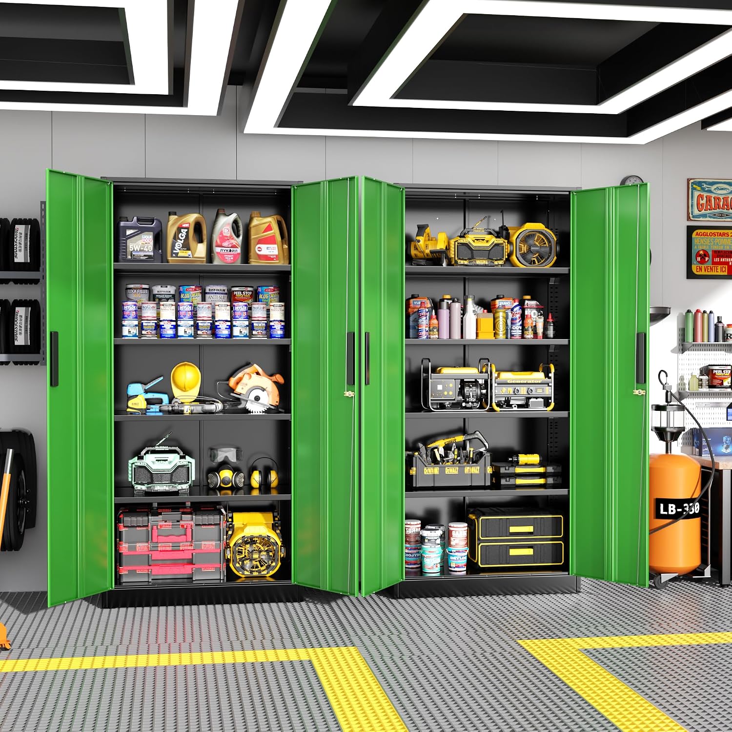 Greenvelly Steel SnapIt Storage Cabinet, 72" Locking Metal Garage Storage Cabinet with 4 Adjustable Shelves, 2 Doors and Lock for File, Office, Garage