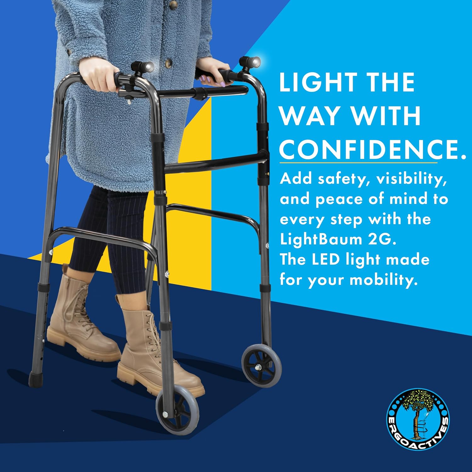 LightBaum 2G LED Flashlight for Canes, Crutches & Walkers — Universal Clip-On Mount, Adjustable Angle