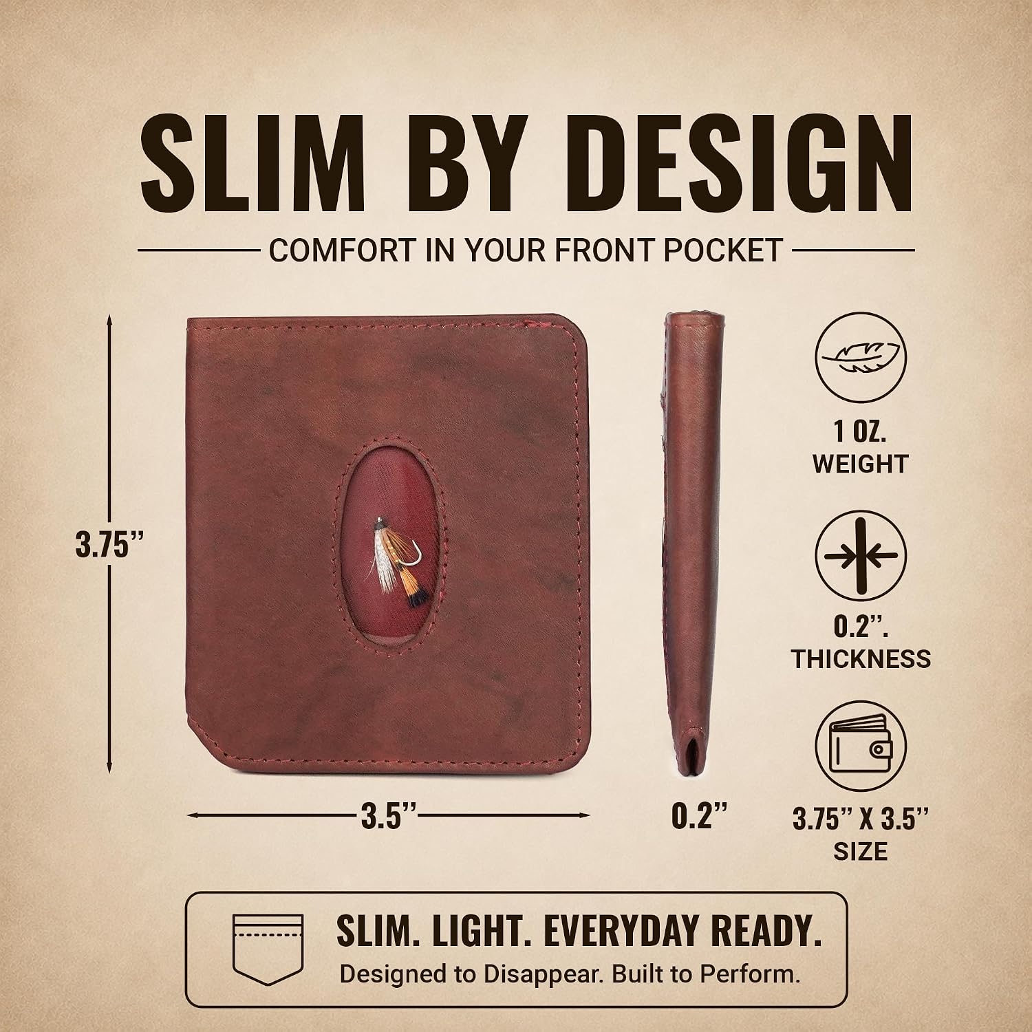 Genuine Bison Leather Wallet for Men, RFID Slim, Brown | Genuine bison leather wallet for men with RFID blocking and curved front pocket fit. Rugged slim everyday carry, brown.