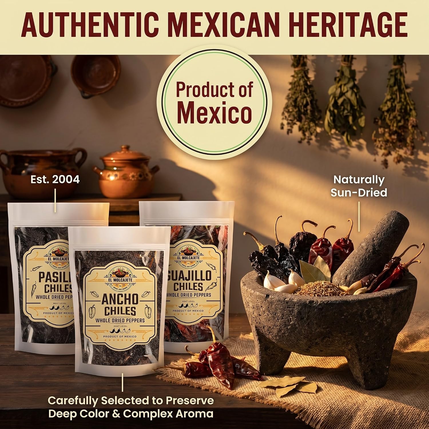 Dried Chile Peppers Variety 3x4oz Ancho Guajillo Pasilla Mexican Chili | Ancho: sweet smoky. Guajillo: fruity. Pasilla: earthy tangy. Whole pods for