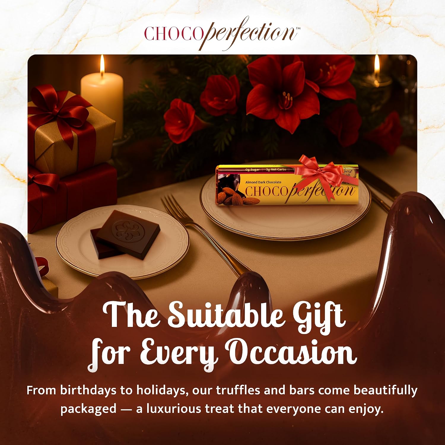 ChocoPerfection Zero Sugar Dark Almond Chocolate - Keto Bars 12 Pack 50G