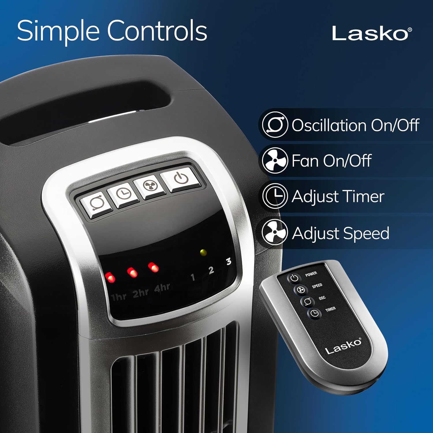 Lasko Oscillating Tower Fan with Remote Control - 36" - 2510 - White | Timer, Quiet Standing Fan for Bedroom, Office, and Home, 3 Speeds, Powerful Cooling Air