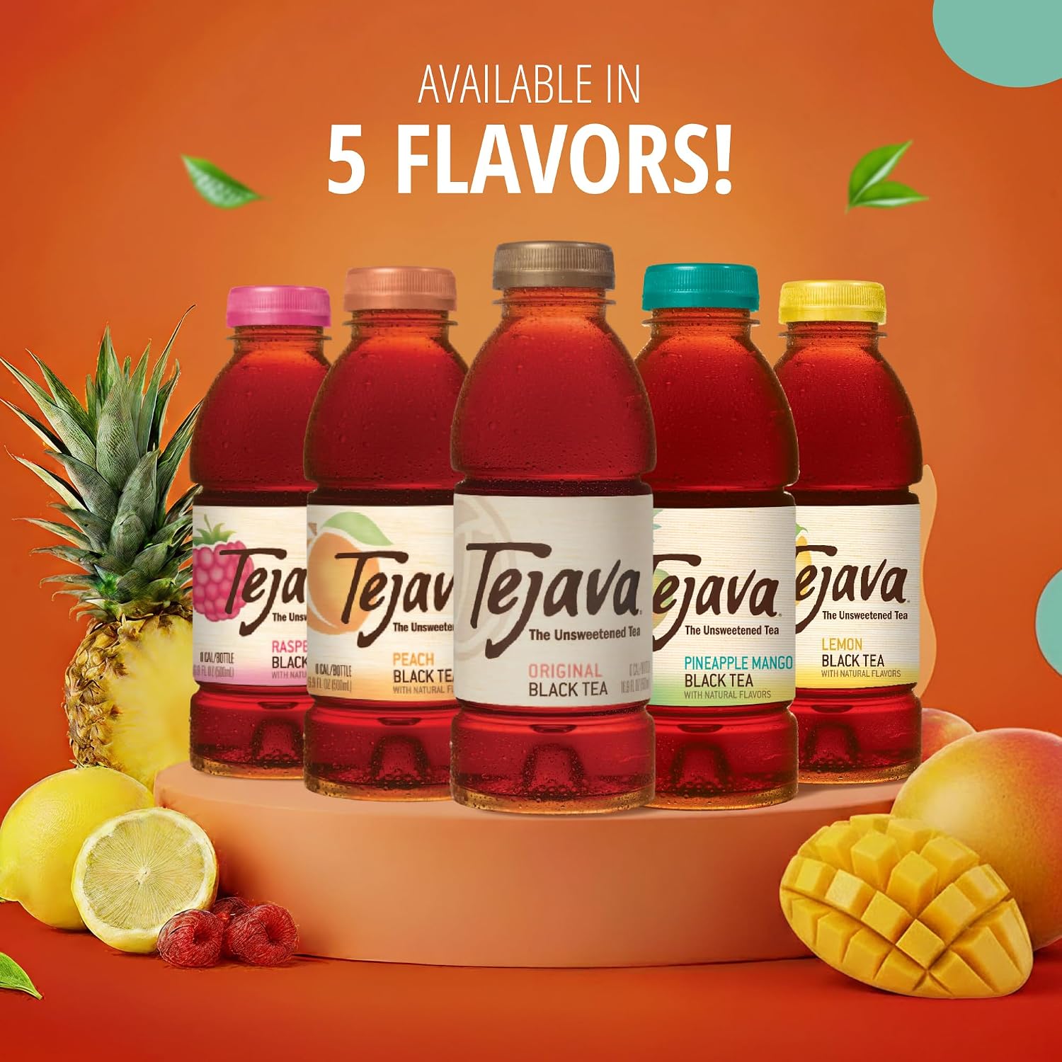 Tejava Pineapple Mango Unsweetened Black Iced Tea, 16.9 fl oz, Pack of 12