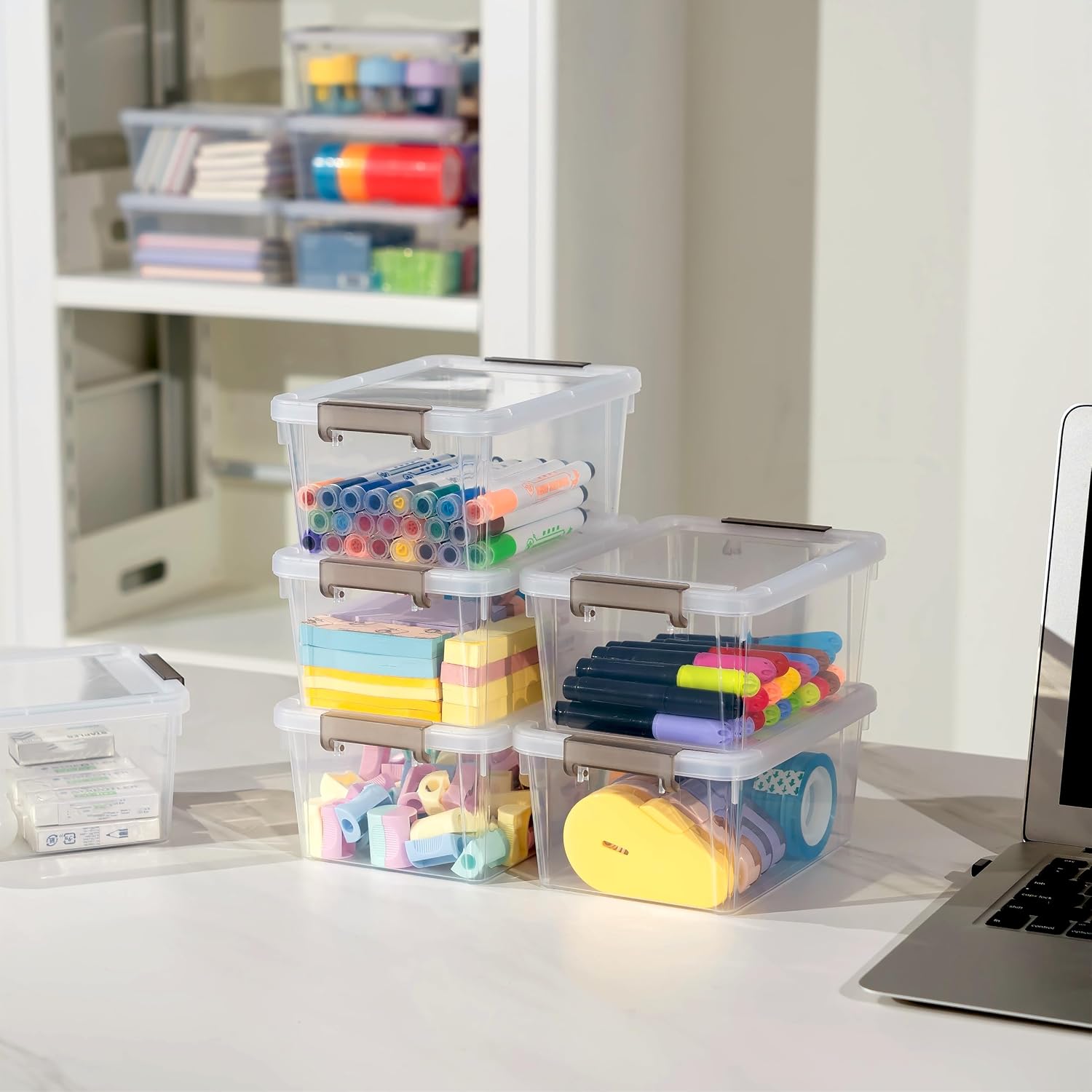 Citylife 10Packs 1.3Qt Small Storage Bins with Lids,Stackable Clear