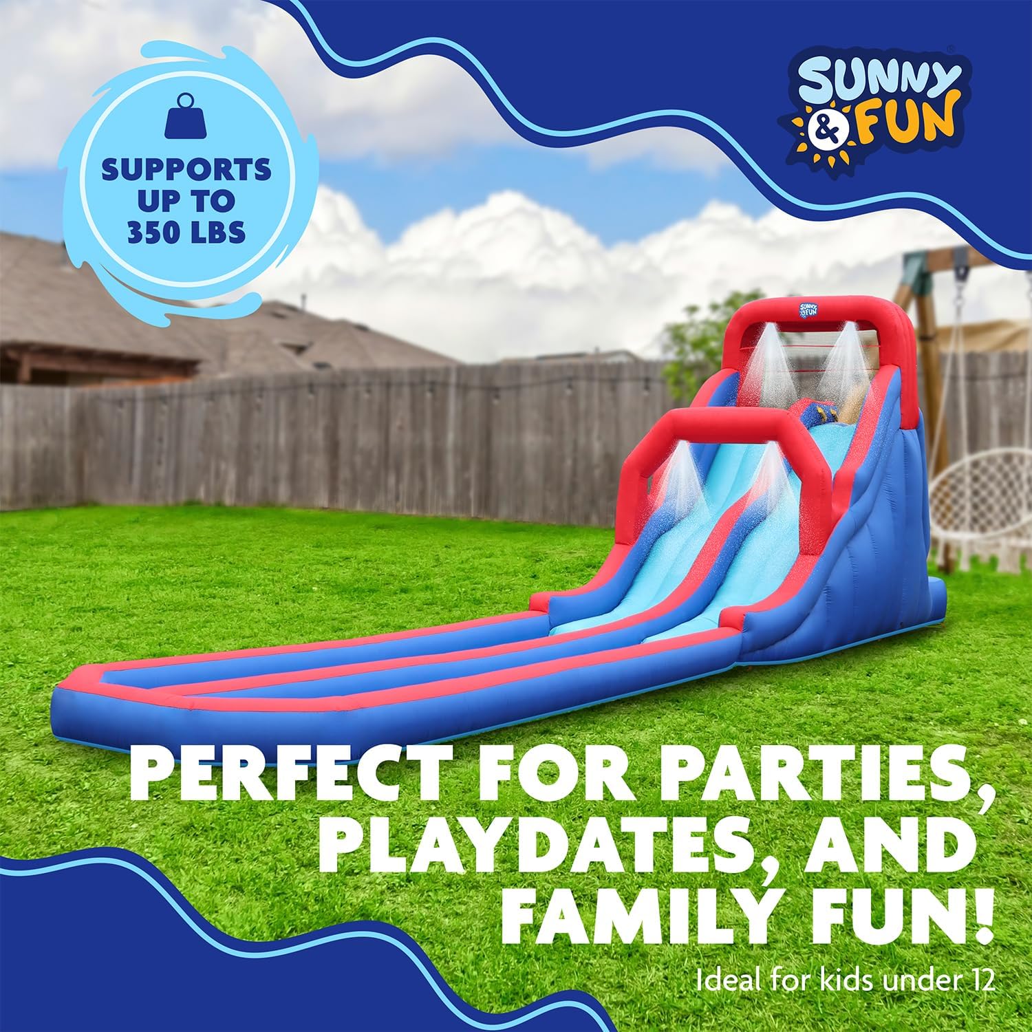 SUNNY & FUN Dual Splash Inflatable Water Slide Park with Racing Slides