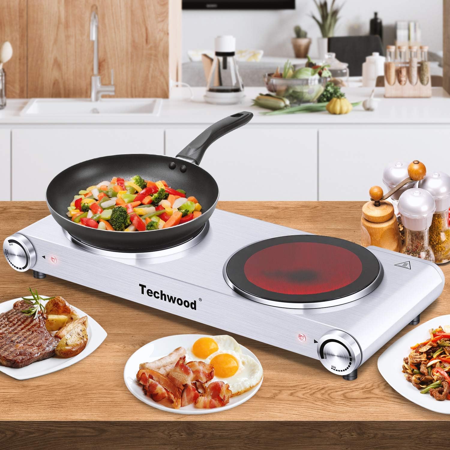 Hot Plate, Techwood Electric Stove for Cooking, 1500W Countertop Single Burner with Adjustable Temperature and Handles