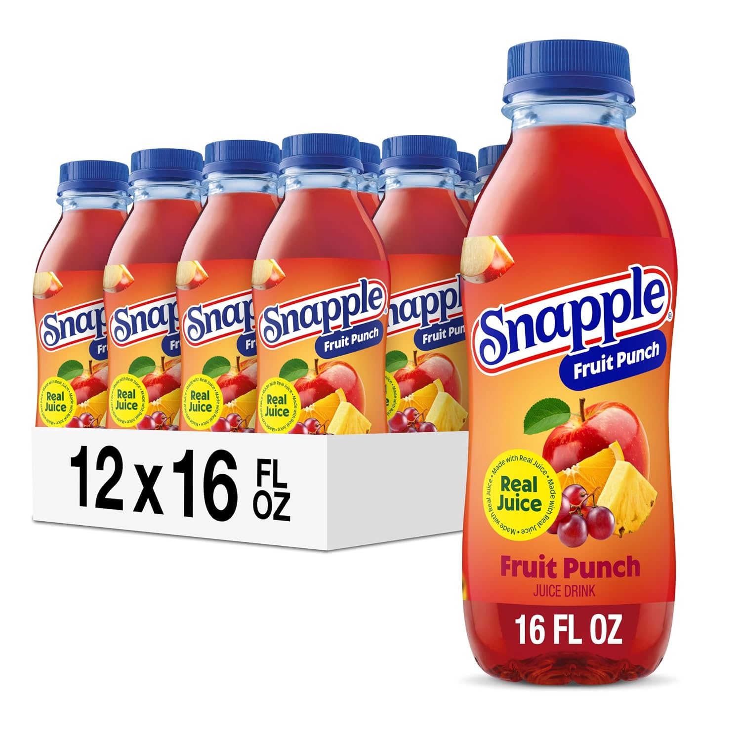 Snapple Apple Juice Drink, 16 Fl Oz Recycled Plastic Bottle, All Natural, No Artificial Flavors Or Sweeteners, Gluten-free, Contains 10% Real Juice 12 Pack