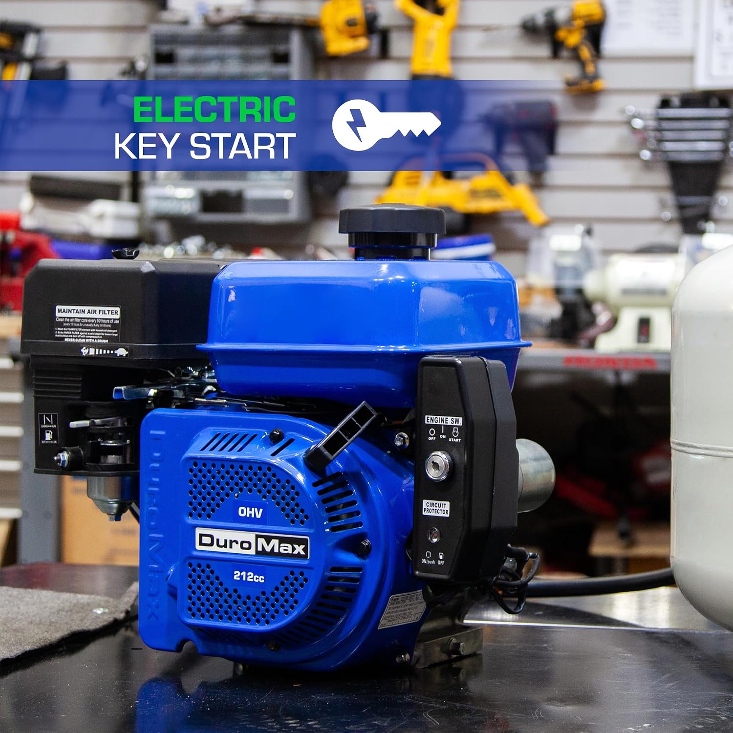 DuroMax XP7HPE 208cc Electric Start Gas Powered, 50 State Approved, Multi-Use Engine Blue