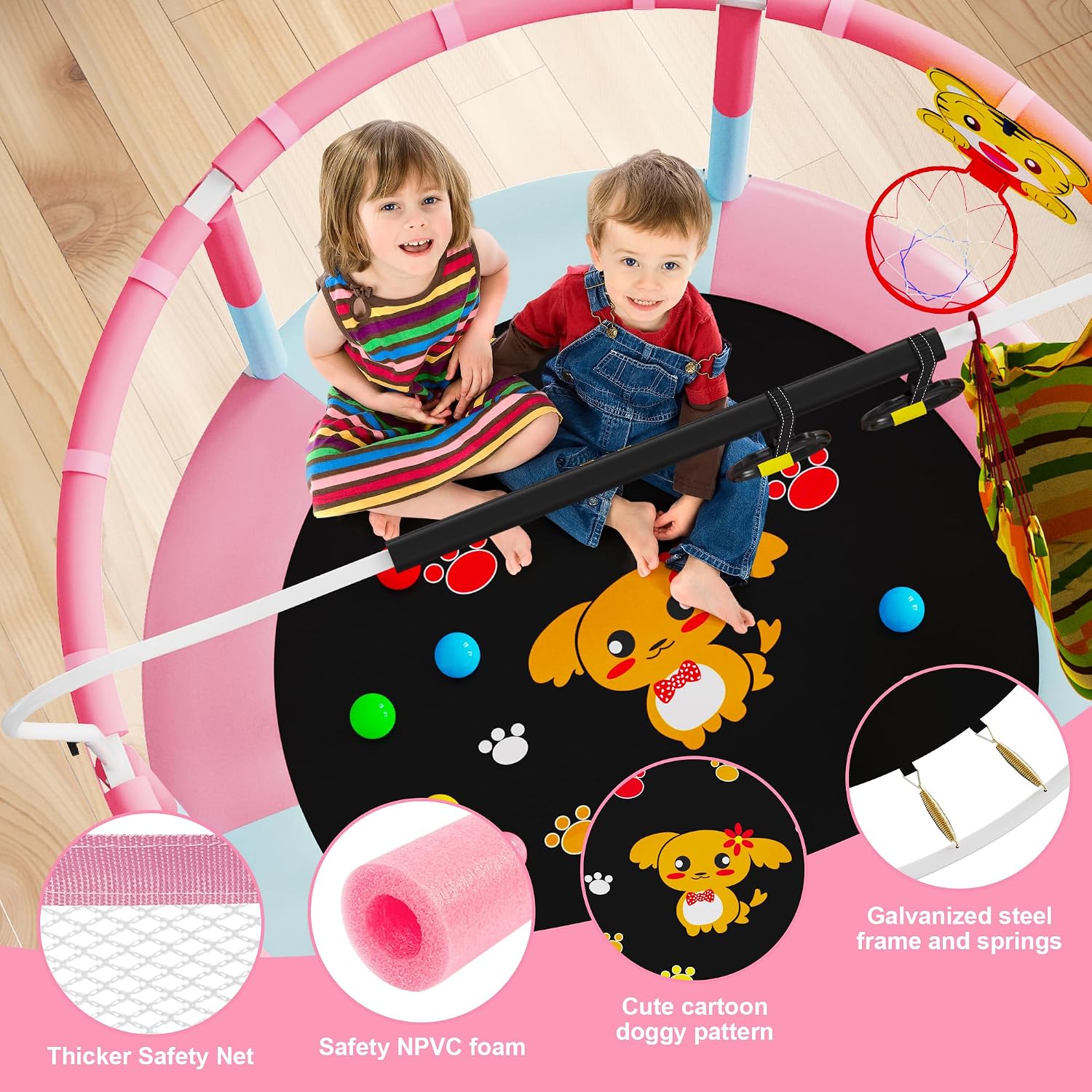 VGMiu 60" Trampoline for Kids, Toddler Trampoline Indoor with Net, Age 3-8
