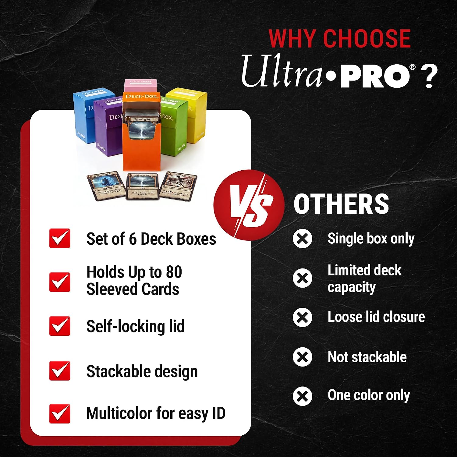 Ultra-Pro Deck Box, Set of 6 (Orange, Purple, Light Blue, Pink, Yellow, Light Green)