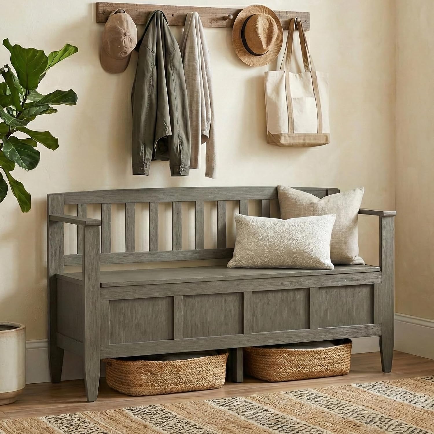 SIMPLIHOME Connaught 30" Wide Solid Wood Storage Bench in Chestnut Brown | Contemporary entryway bench with lift-up lid and hidden storage; mudroom, hallway, foyer, or shoe bench.
