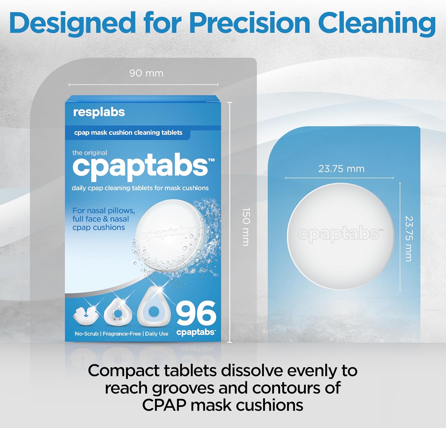 resplabs CPAP Cleaning Tablets, 96 Pack - Effervescent Cleaner for CPAP Masks, Tubing, and Humidifiers - 3 Month Supply