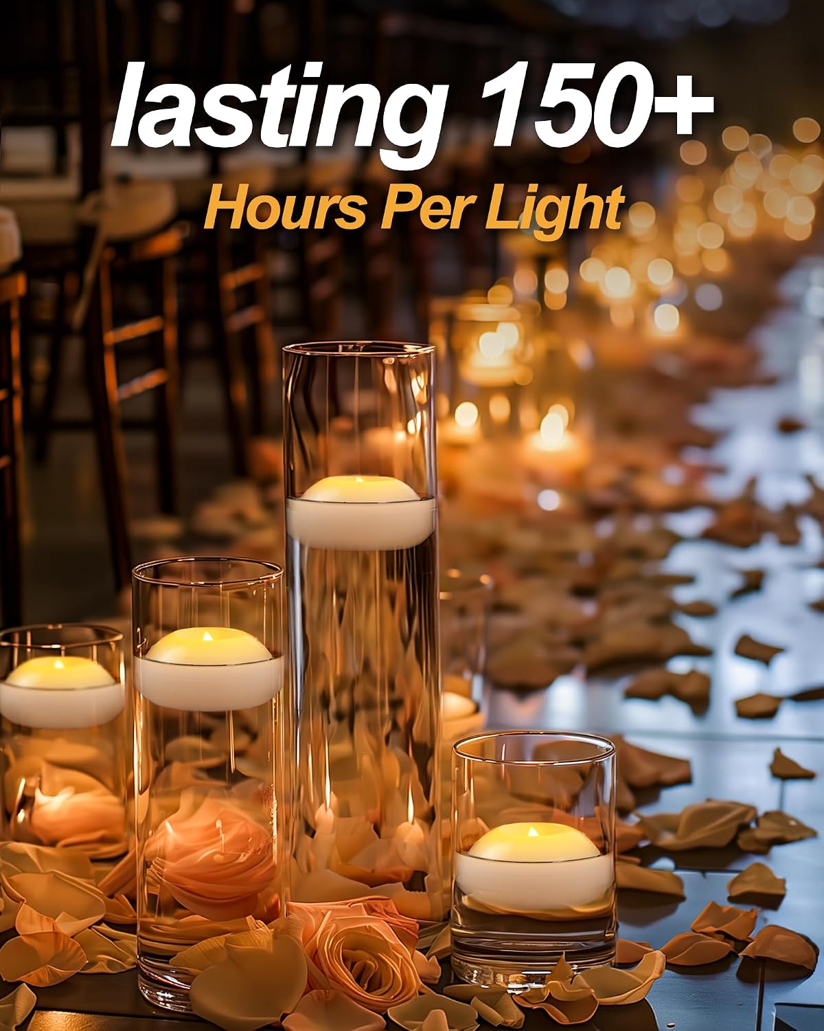 Homemory 3 Inch Flameless Floating Candles, White Real Wax, 100+ Hour, Battery Flickering Waterproof Tealights-Wedding Centerpiece, Engagement