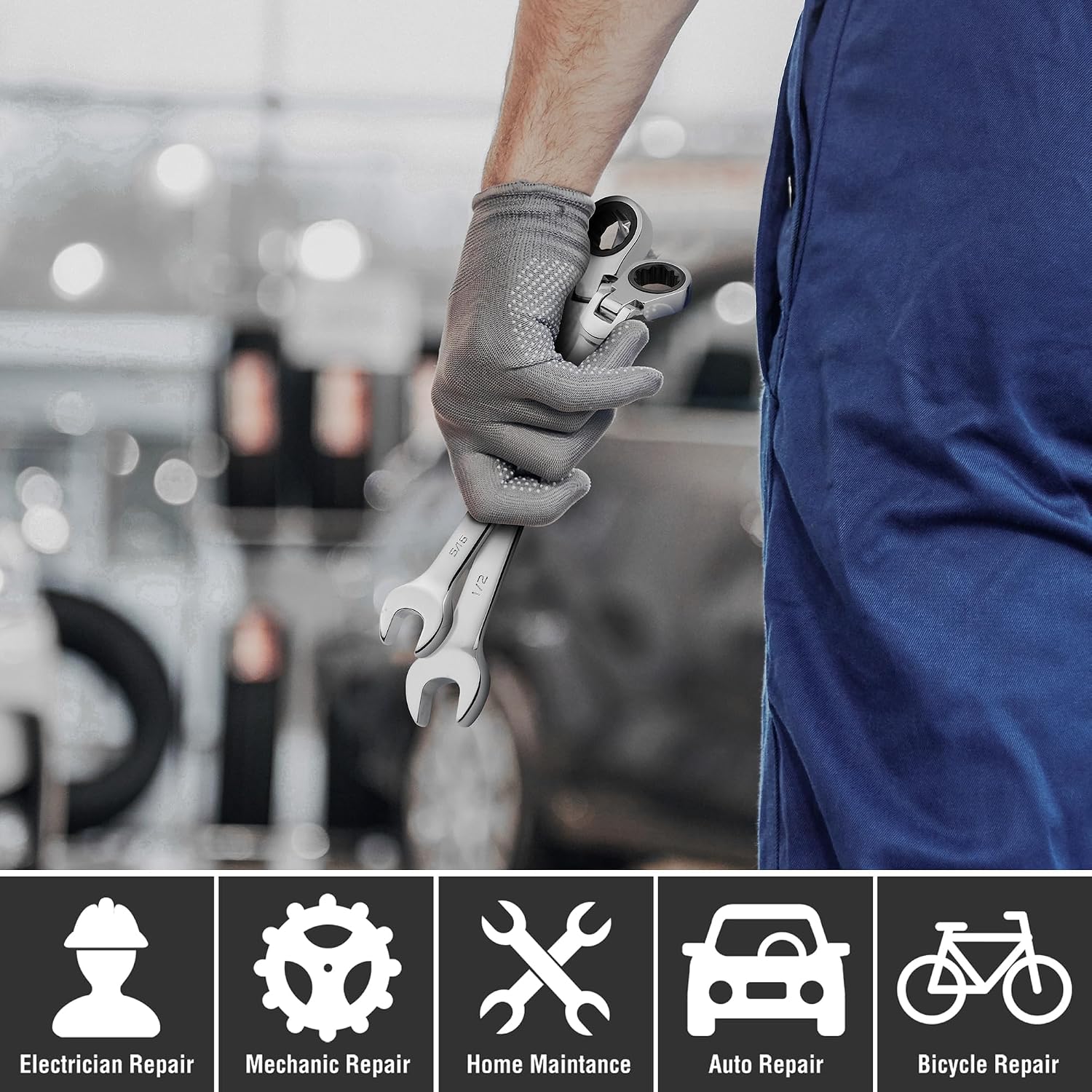 DURATECH Flex-Head Ratcheting Combination Wrench Set, SAE, 13-piece