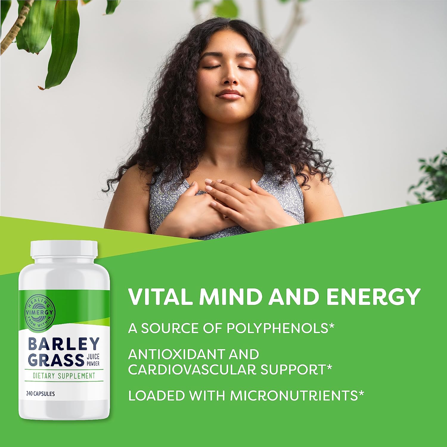 Vimergy Barley Grass Juice Powder, Organic Superfood, 250g, 63 Servings | Clean Nutrient-Dense Superfood*, Powerful Antioxidants for Cardiovascular Health*, Vegan, Gluten-Free
