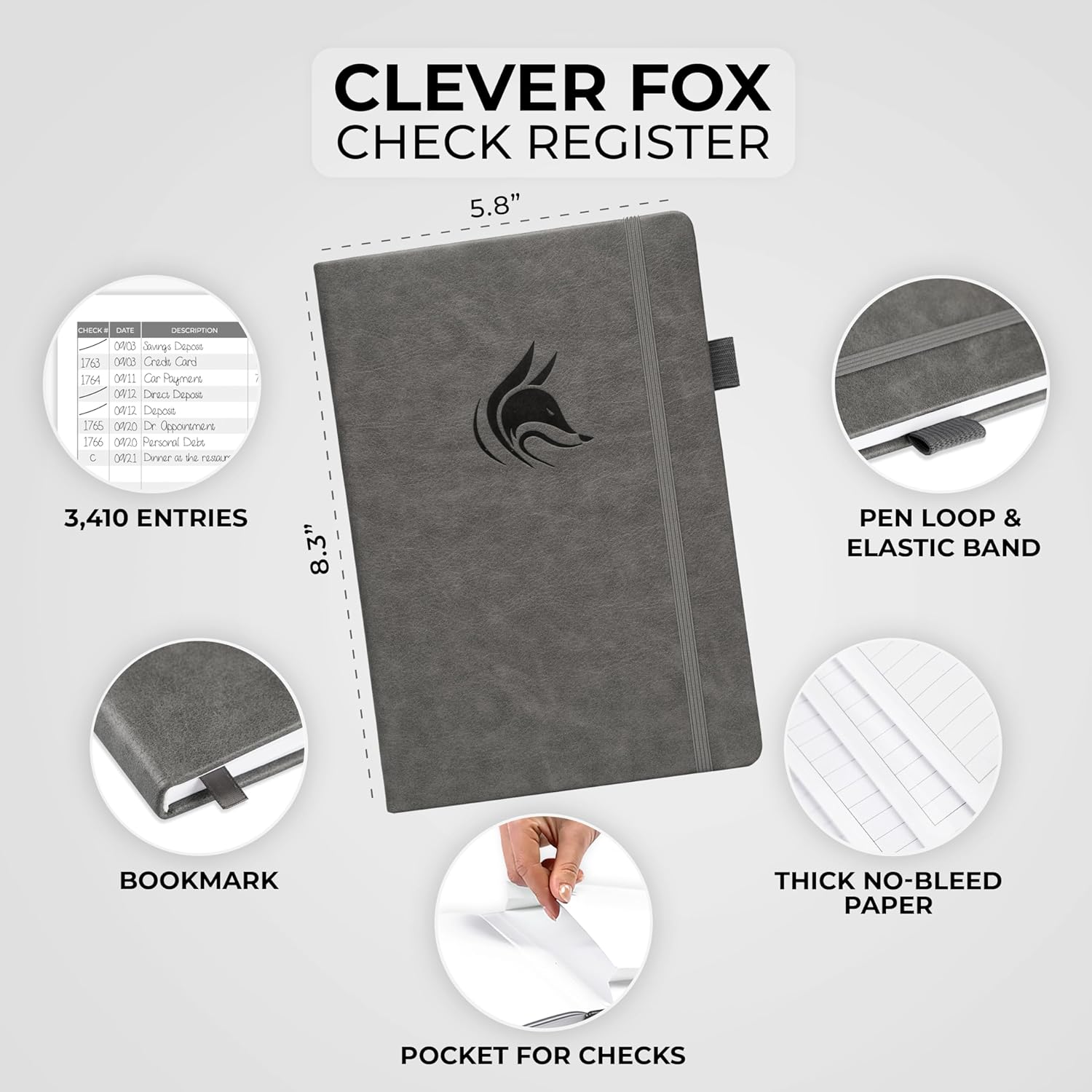 Clever Fox Check Register Book, Checkbook Ledger, 5.8x8.3 Purple