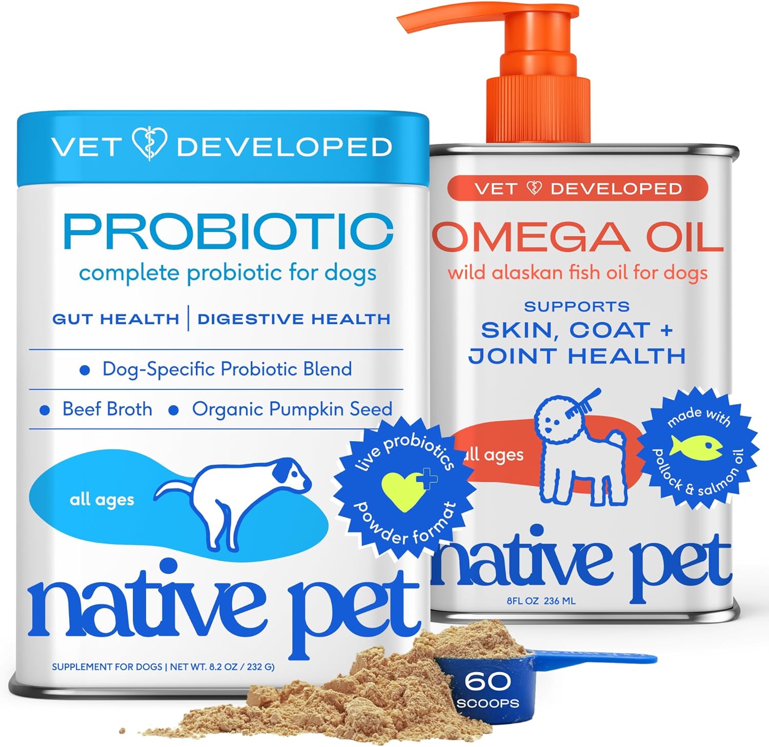 Native Pet Probiotics for Dogs – Dog Probiotic Powder for Gut & Digestive Health, Vet-Formulated 6B CFUs Dog-Specific Probiotic Strains