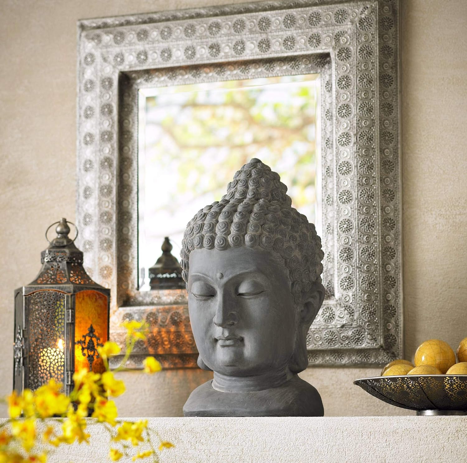 John Timberland Meditating Buddha Head 18 1/2" High Outdoor Statue | Sculpture Zen Asian Japanese Garden Decor Front Porch Patio Yard Outside Home