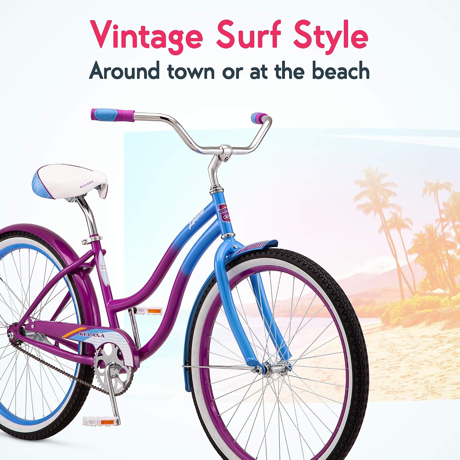 Kulana Lakona Shore, Tide or Wave Cruiser Bike, 20, 24 or 26 Inch Bike for Adults and Youth, 7 or Single Speed Beach Cruiser Bicycle