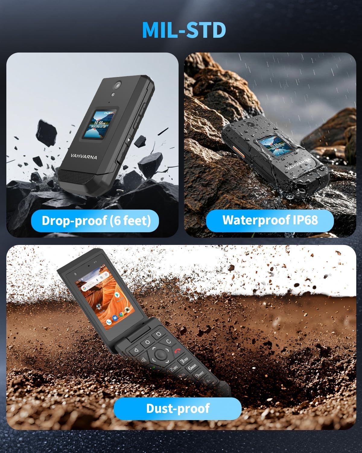 Rugged Flip Phone Unlocked, 4G LTE 2.8'' Touchscreen Smart Cell Phone Android 11, 100dB Speaker GPS MIL-STD IP68 Waterproof Dust-proof Drop-proof
