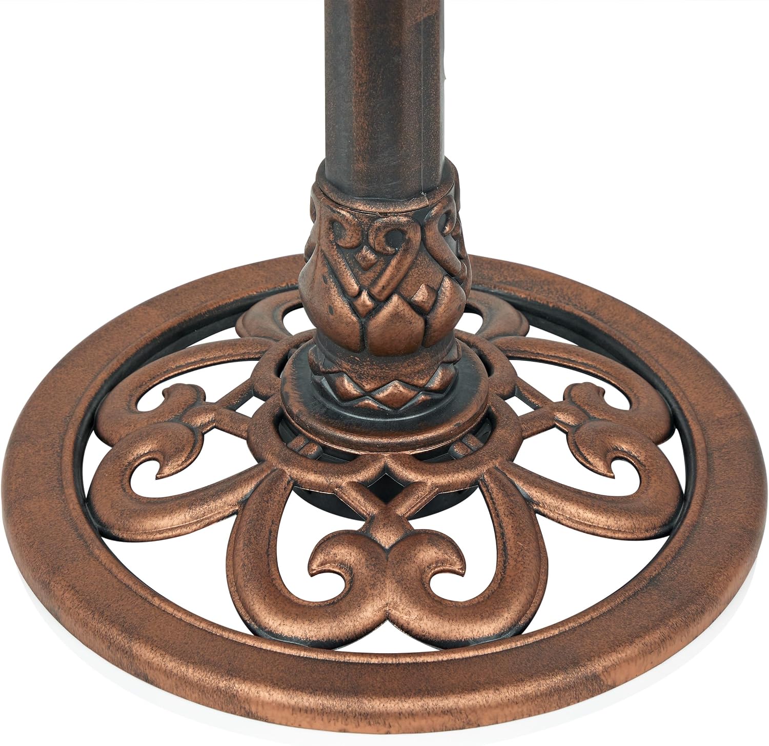Alpine Corporation TEC116 Outdoor Aged Green Pedestal Birdbath with Scrollwork, 28" Tall, Green