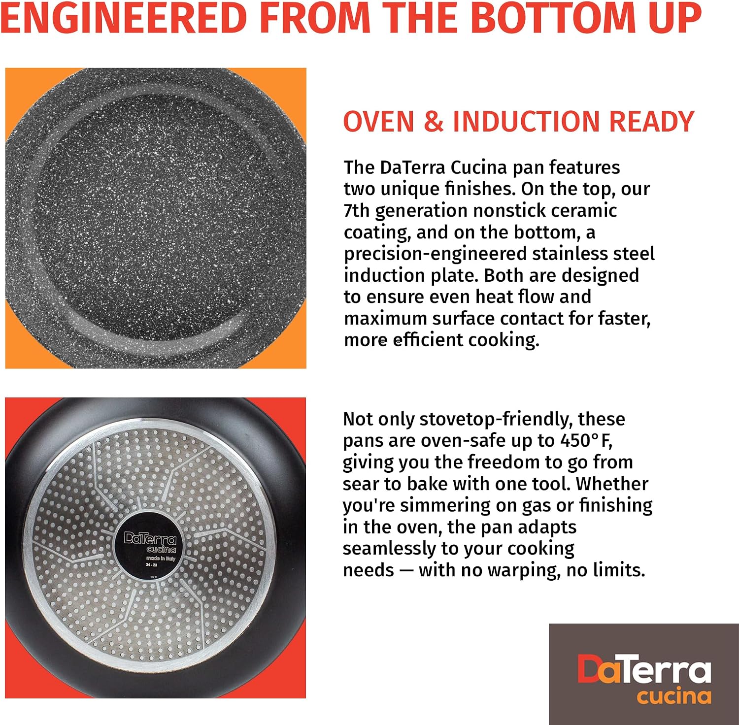 DaTerra Cucina - Nonstick Ceramic Wok with Lid - Oven & Induction Safe, 13"