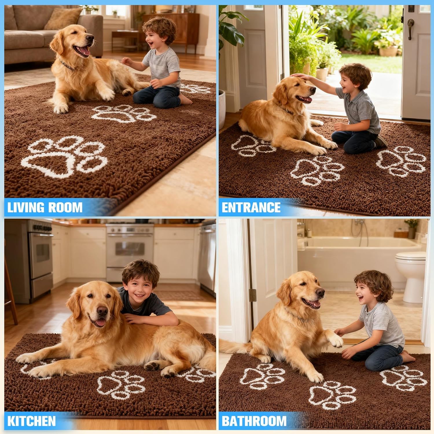 Dog Door Mat for Muddy Paws - Highly Absorbent Microfiber Pet Rug, Quick Dry Chenille Dog Runner Rug Indoor Outdoor, Non-Slip Entryway Carpet Washable Mud Mat for Dogs, Blue 60"x30"