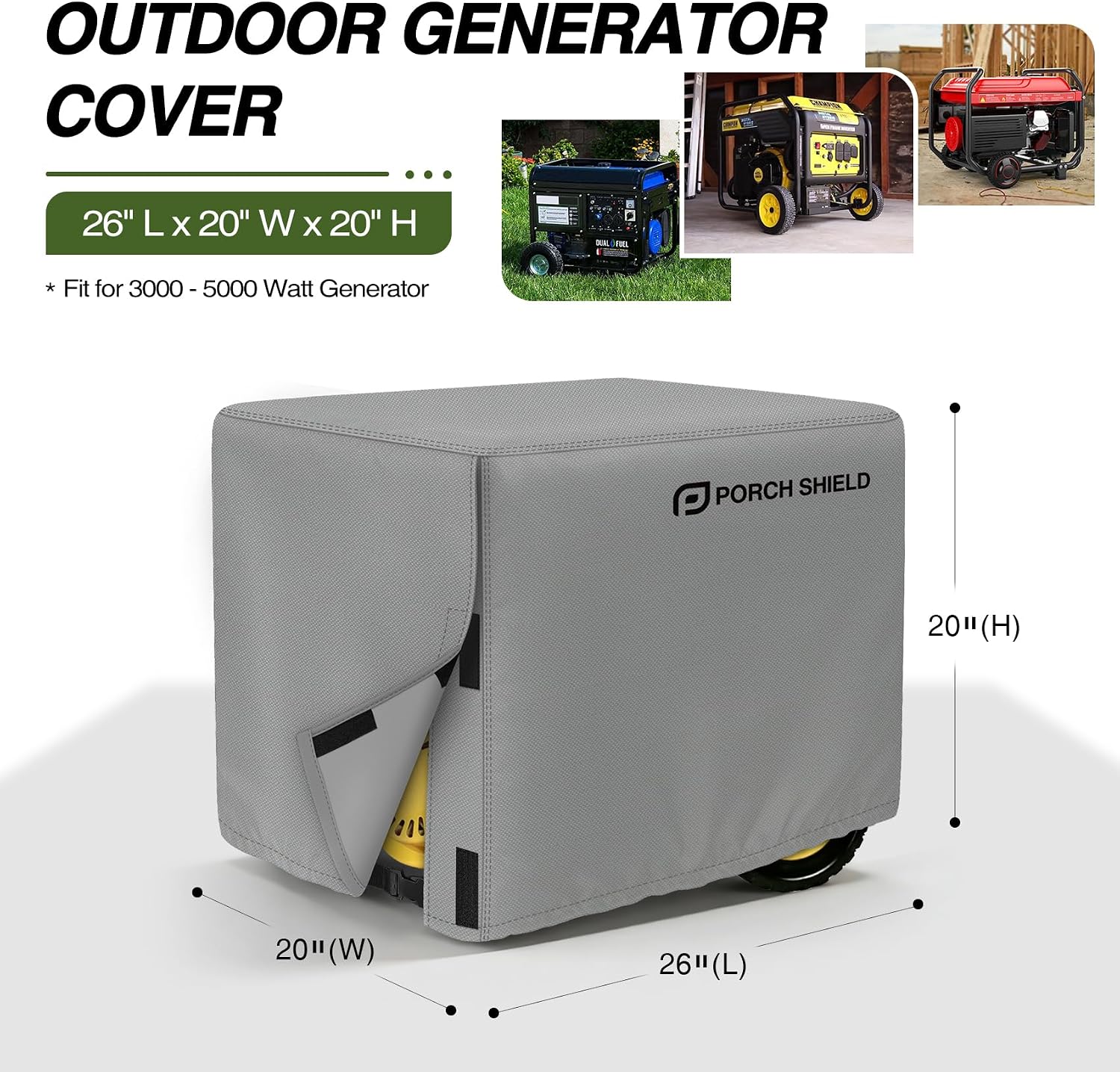 Porch Shield Waterproof Universal Generator Cover 32 x 24 x 24 inch - for Most Generators 5000-10000 Watt, Black