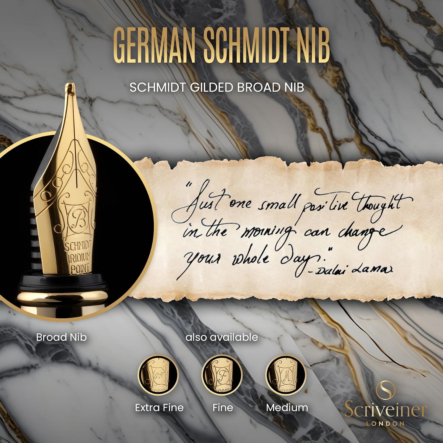 Scriveiner Silver Chrome Fountain Pen - Stunning Luxury Pen, Real Gold Finish Schmidt Gilded Nib (Medium), Best Pen Gift Set for Men & Women