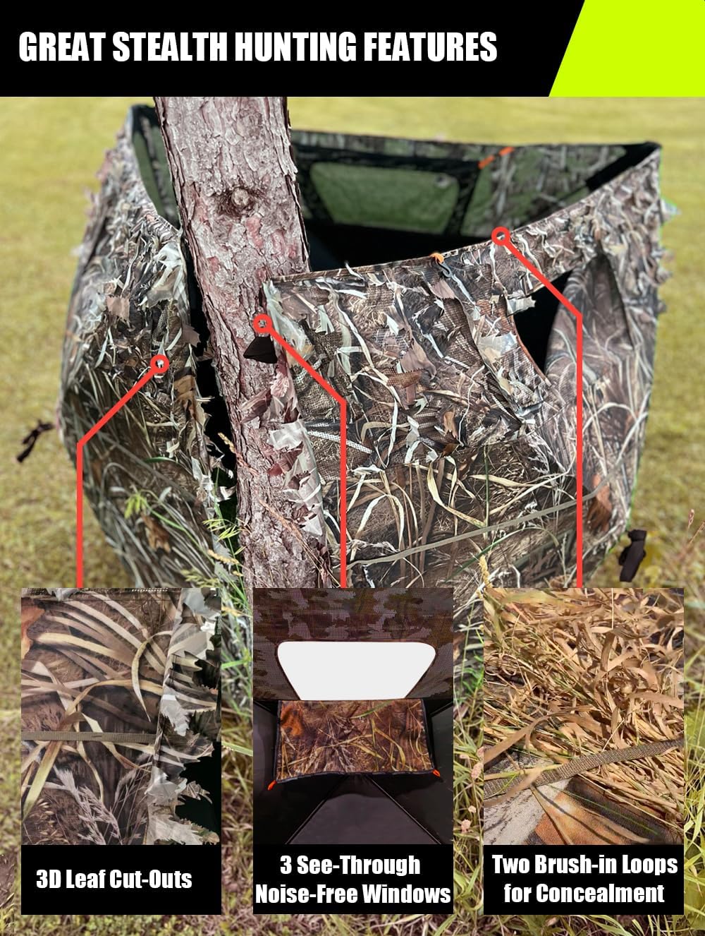 THUNDERBAY Pop Up 3 Sided Ground Blind for Deer Duck Turkey Hunting, Portable Quick Setup Lightweight 3 Panels Deer Hunting Blind