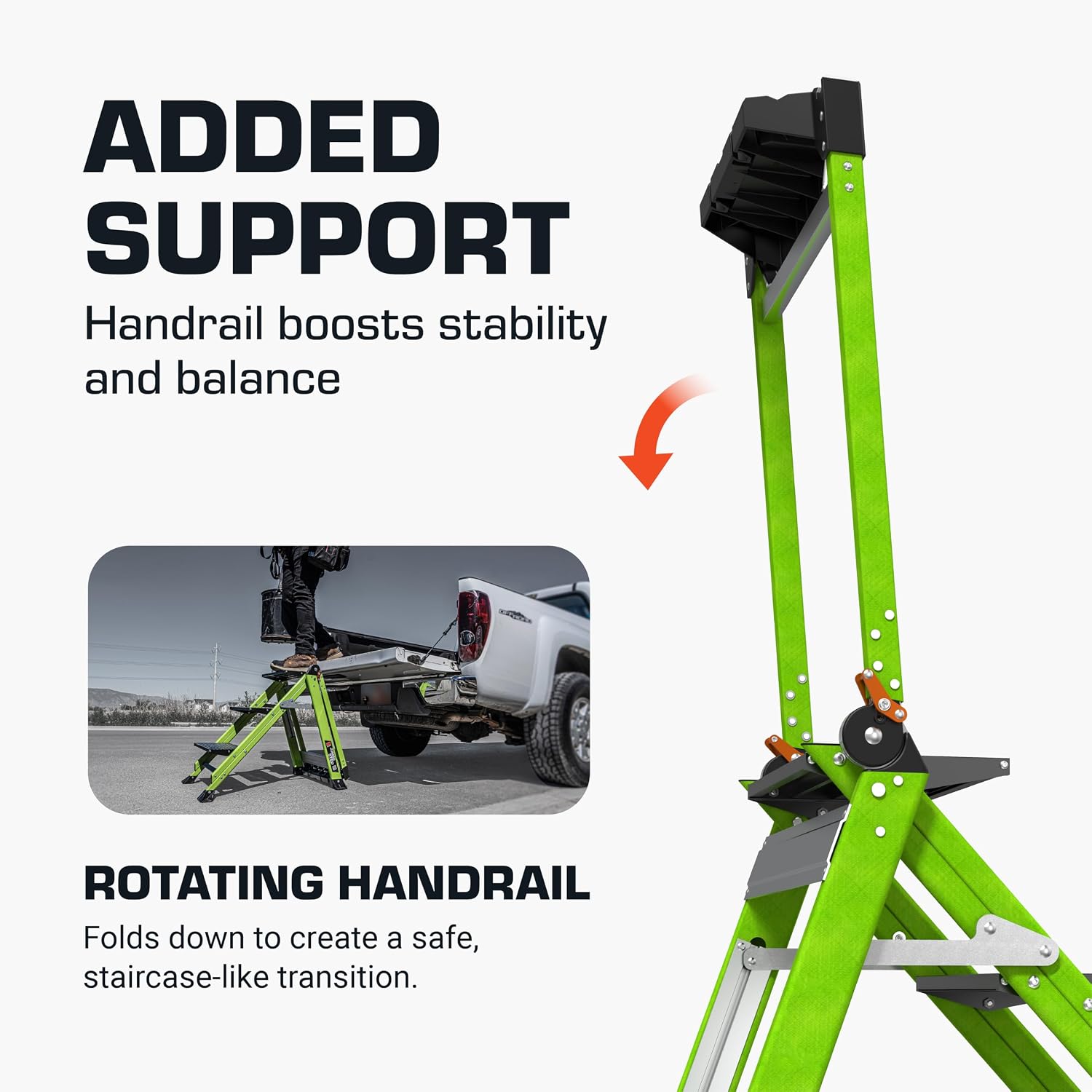 Little Giant Jumbo Step 3-Step Foldable 2.2 ft Aluminum Stool, 11903 | Foldable Aluminum Step Stool, Extra-Wide Stair-Like Treads, Rotating Handrail, Tool Tray, 375 lbs. Weight Capacity