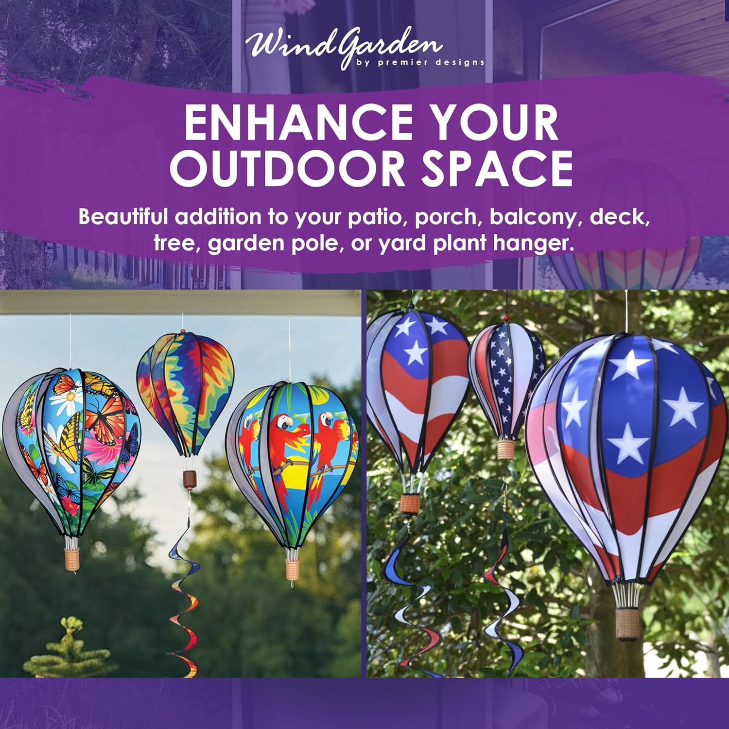 Hot Air Balloon Hanging Garden Spinner 22" - Vibrant Sunset Gradient Design, Weather-Resistant Outdoor Decor, Durable & Lightweight for Patios, Yards