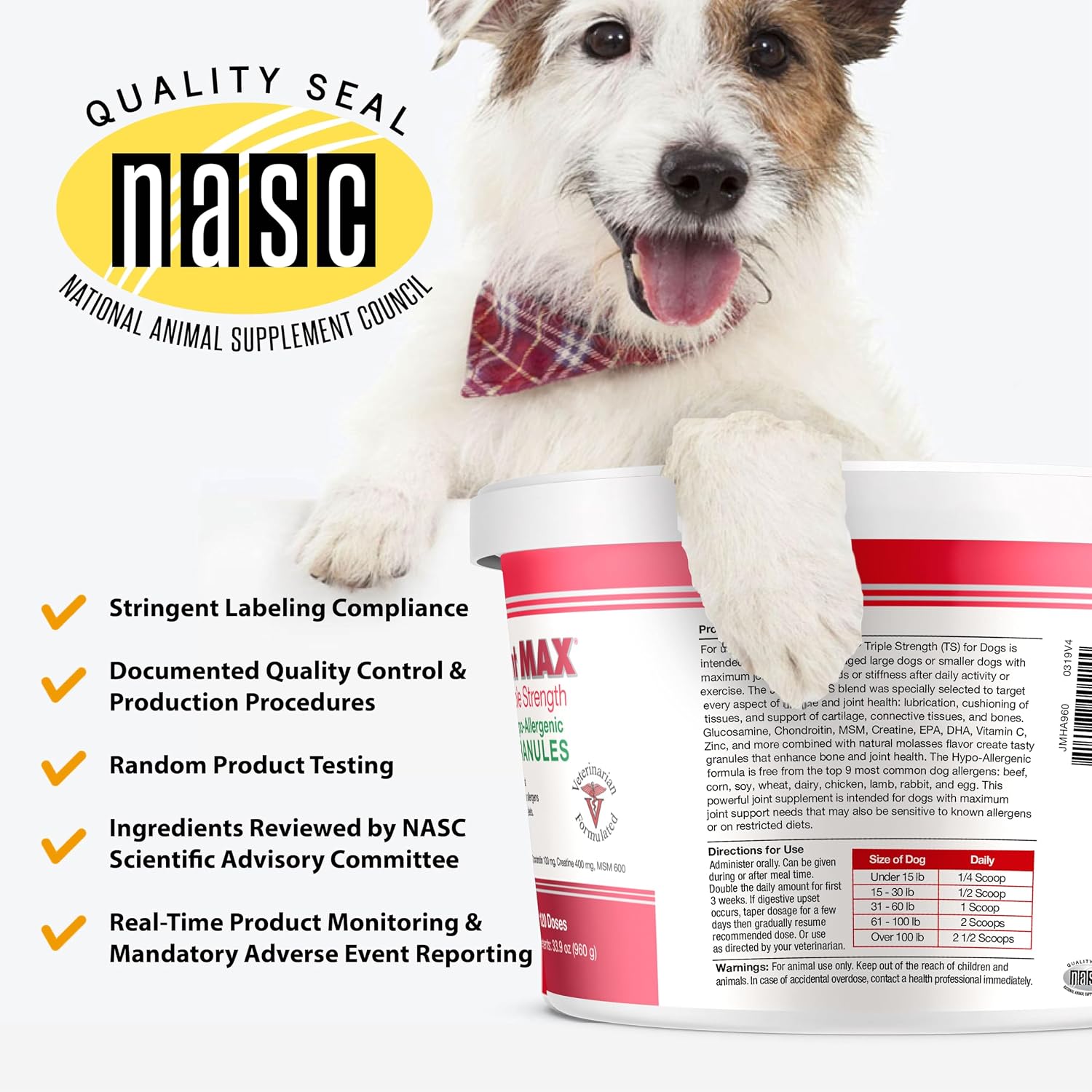Triple Strength Hypo-Allergenic Soft Chews for Dogs - Hip and Joint Support Supplement with Glucosamine, Chondroitin, & MSM - Made in The USA - 120 Soft Chews