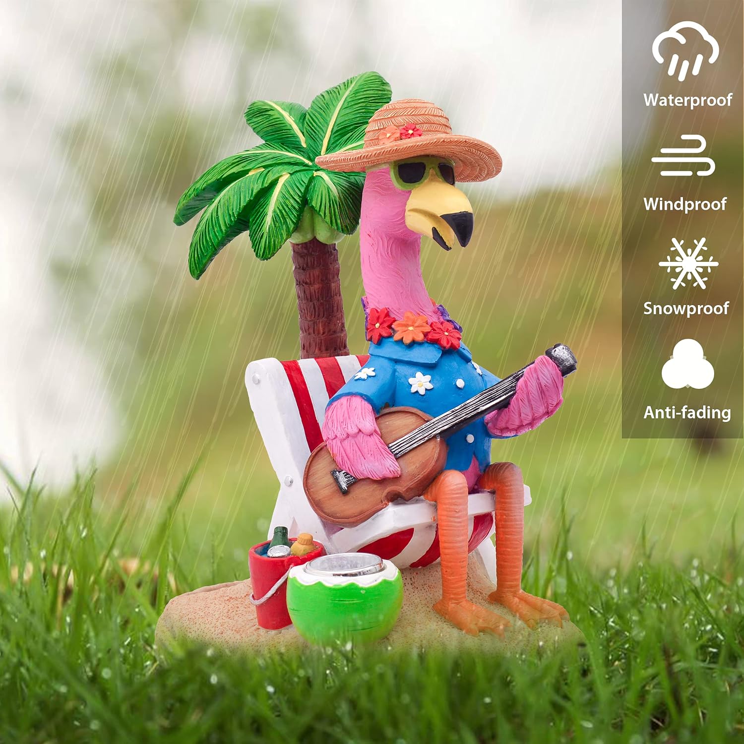 TERESA'S COLLECTIONS Pink Flamingo Garden Decor with Solar Light, Flamingo Summer Outdoor Decor