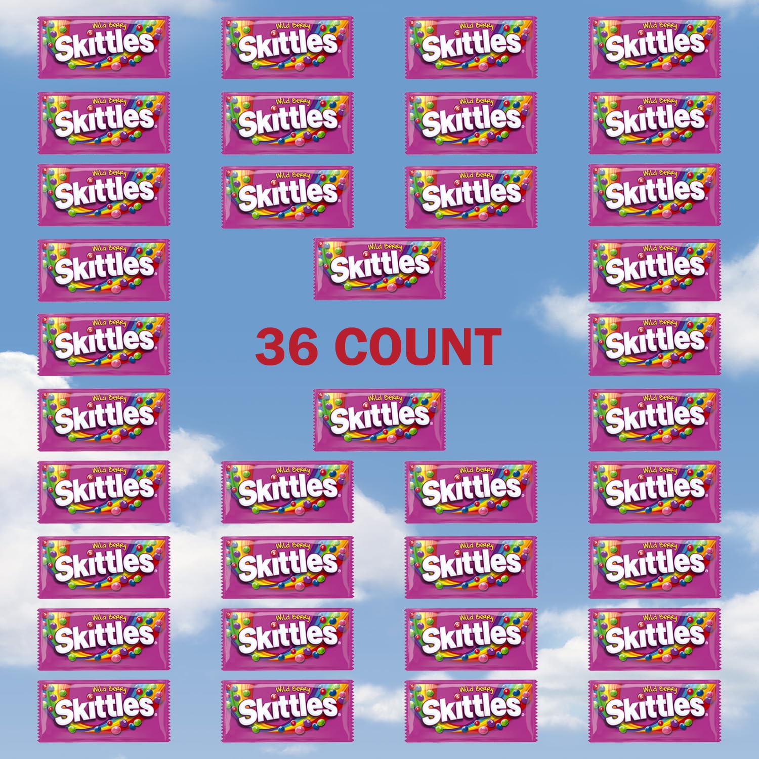 SKITTLES Wild Berry Chewy Candy, Full Size, Bulk Box, 36 Pack, 2.17 oz | Chewy wild berry fruity candy full size packs individually wrapped for movie nights, party favors, snacks, road trip, bulk